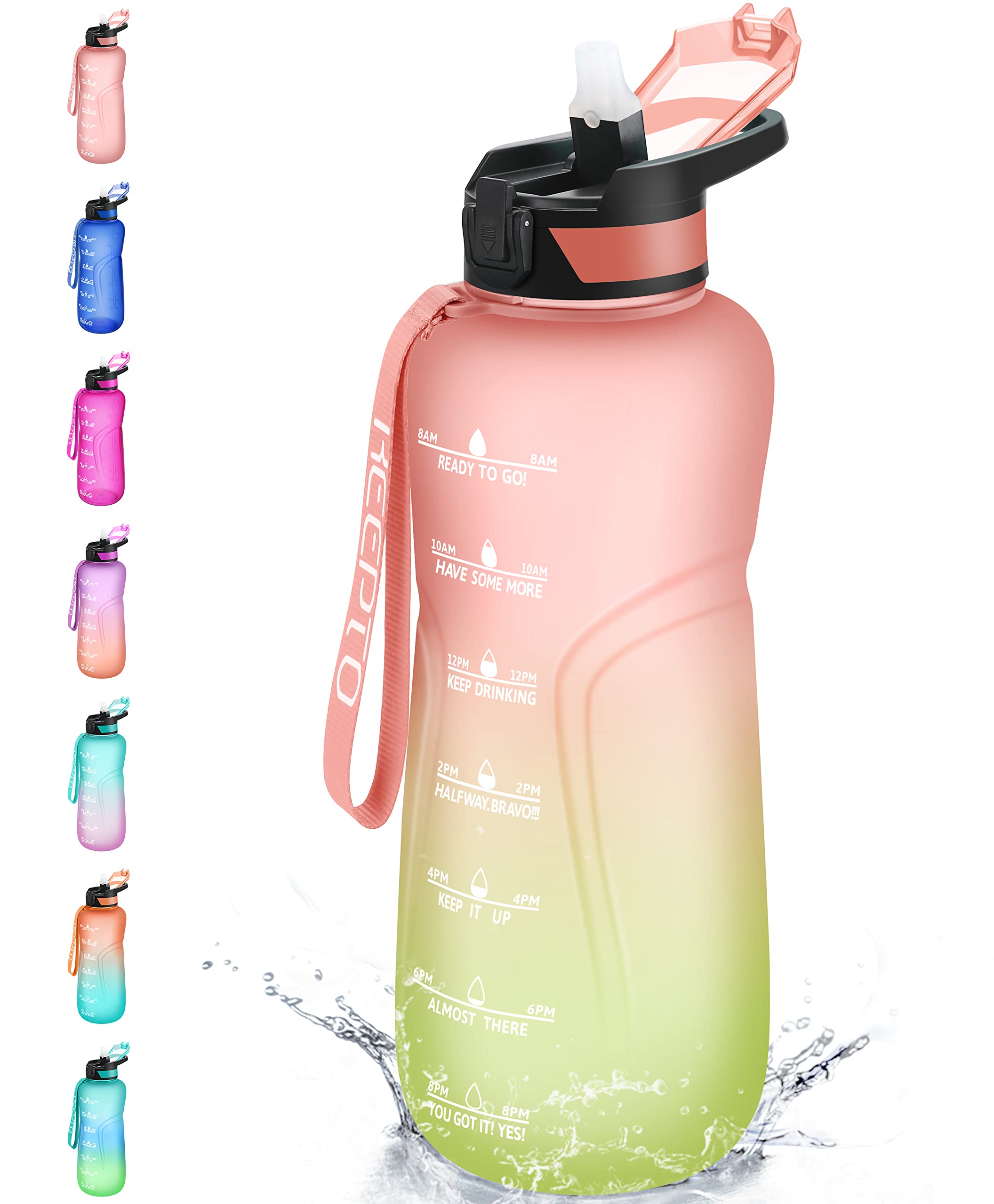 KEEPTO 64oz Half Gallon Water Bottle with Straw, BPA Free Motivational Water Jug with Time Marker, Ideal for Gym, Hiking, and Daily Hydration