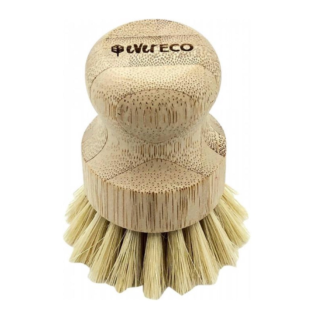 EVER ECO Natural Bamboo Vegetable Scrubber with Sisal or Palm Leaf Bristles - Eco-Friendly Kitchen Brush for Cleaning Potatoes, Carrots & Fruits