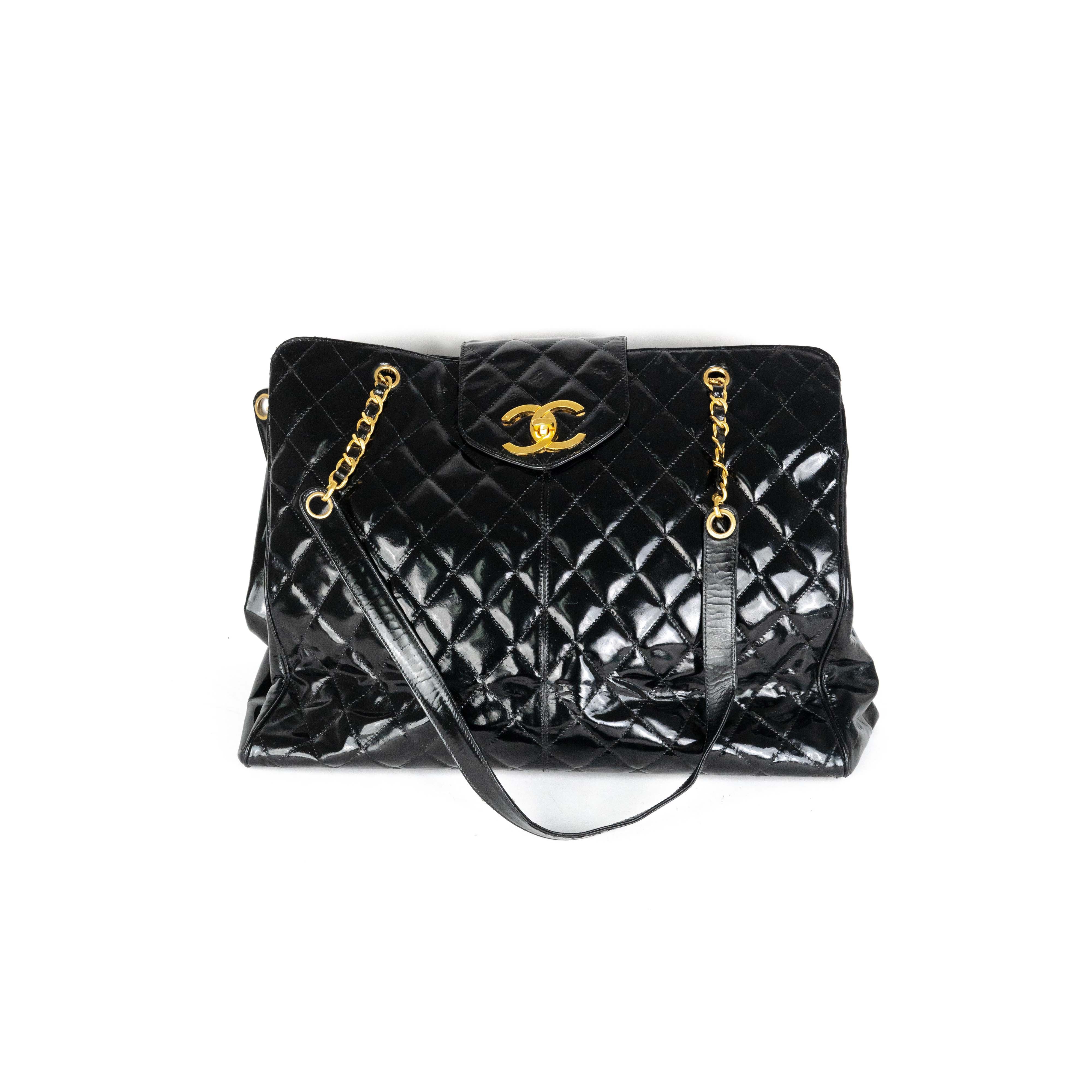 Chanel Supermodel Patent Leather Tote Bag - Black Luxury Handbag for Women | Perfect for Work, Travel & Everyday Use