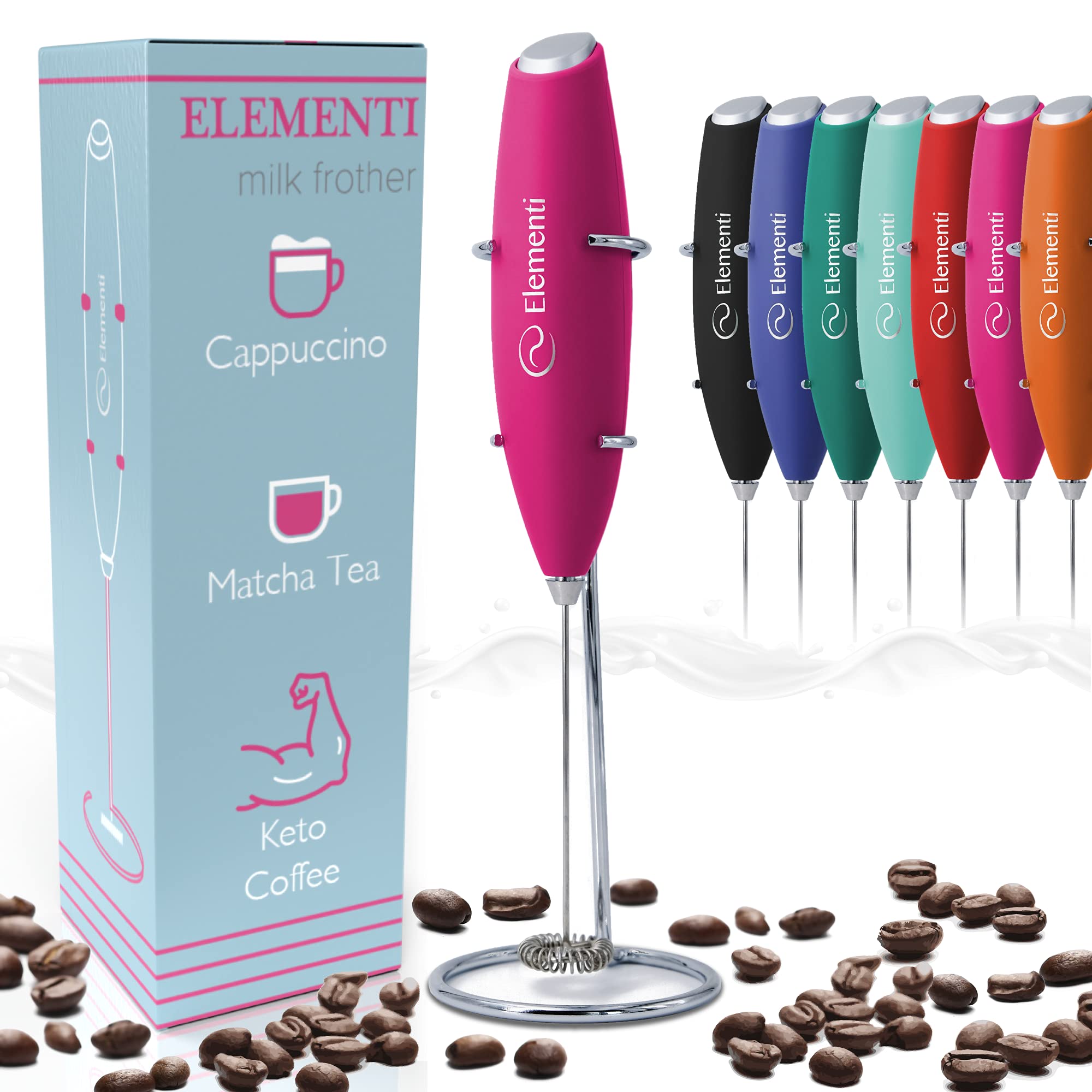 Electric Milk Frother Handheld - Mini Whisk for Coffee, Matcha, Hot Chocolate & Frappes - Portable Drink Mixer for Home, Office & Travel (Hot Pink) - Perfect for Lattes, Cappuccinos & Smoothies