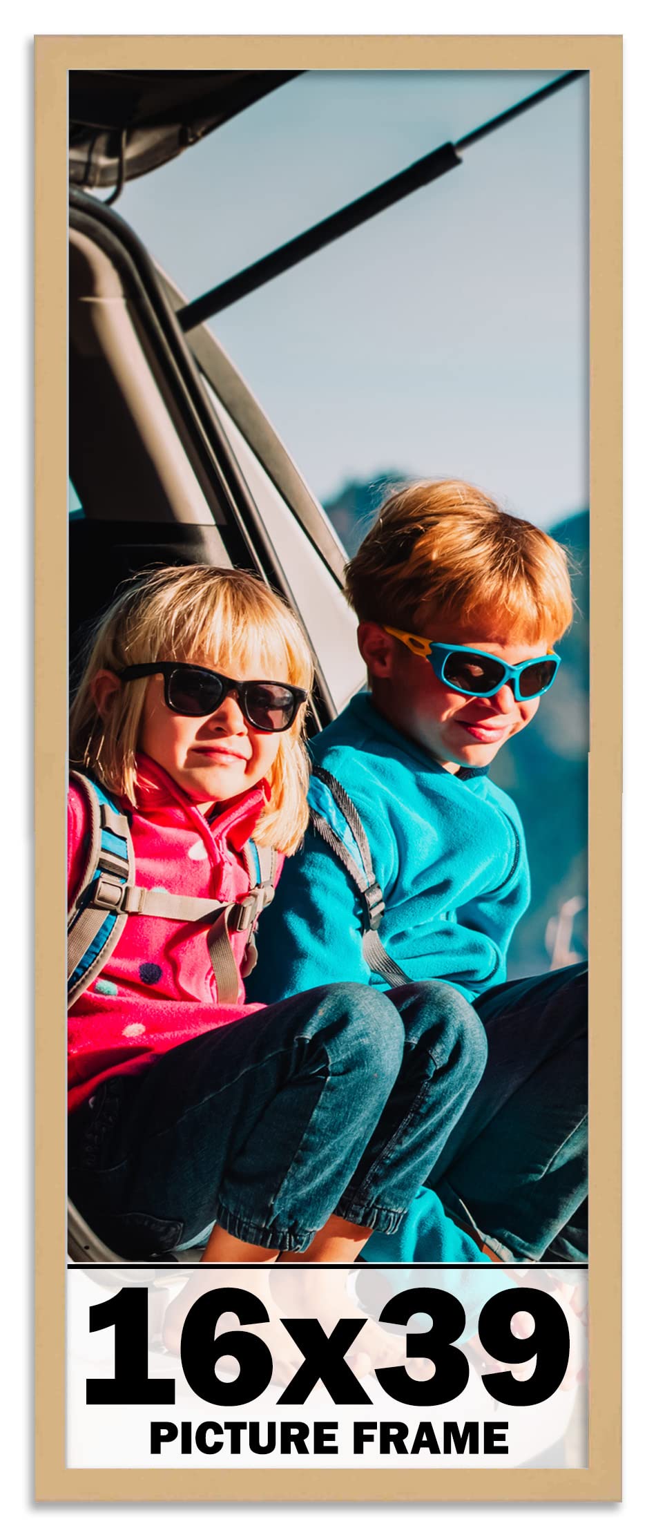 16x39 Natural Brown Wood Picture Frame - Shatterproof UV Acrylic Front & Acid-Free Backing - Modern Wall Photo Display for Family Portraits, Home Decor & Office Art - Includes Hanging Hardware (No Mat Included)