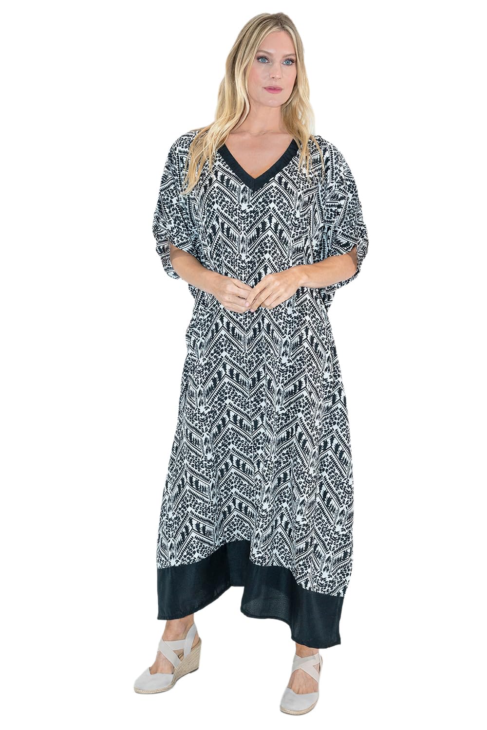 Miss Lavish London Women's Kaftan Tunic Kimono Maxi Dress - Flowy Summer Beach Cover Up Dress for Women Plus Size 1X-5X | Perfect for Vacations, Pool Parties & Boho Outfits