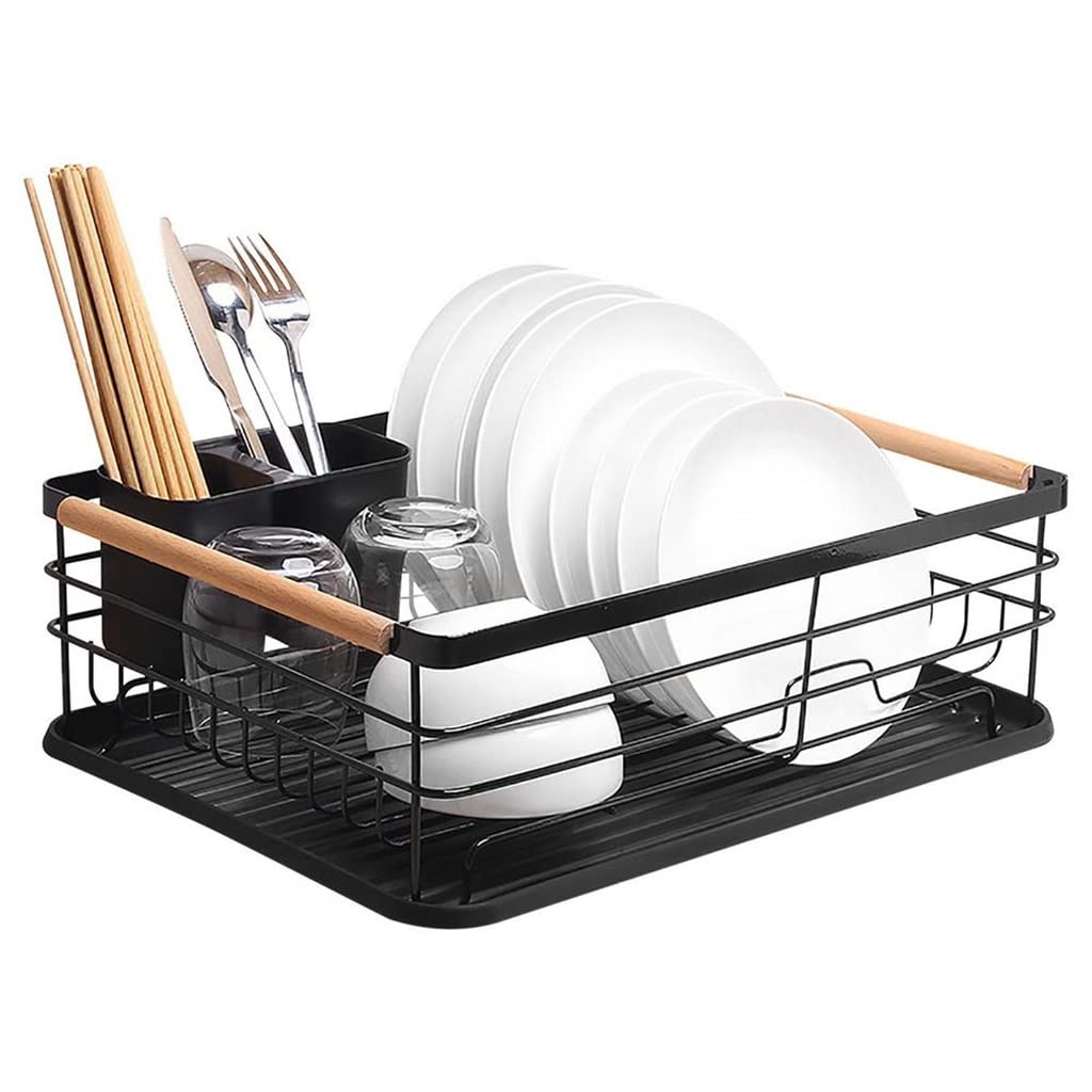 CCBUY Stainless Steel Dish Drying Rack with Drainboard - Space Saving Kitchen Organizer for Plates, Cups & Utensils - Countertop Storage Solution for Small Kitchens (Black) - Perfect for Apartments, RVs & Compact Homes