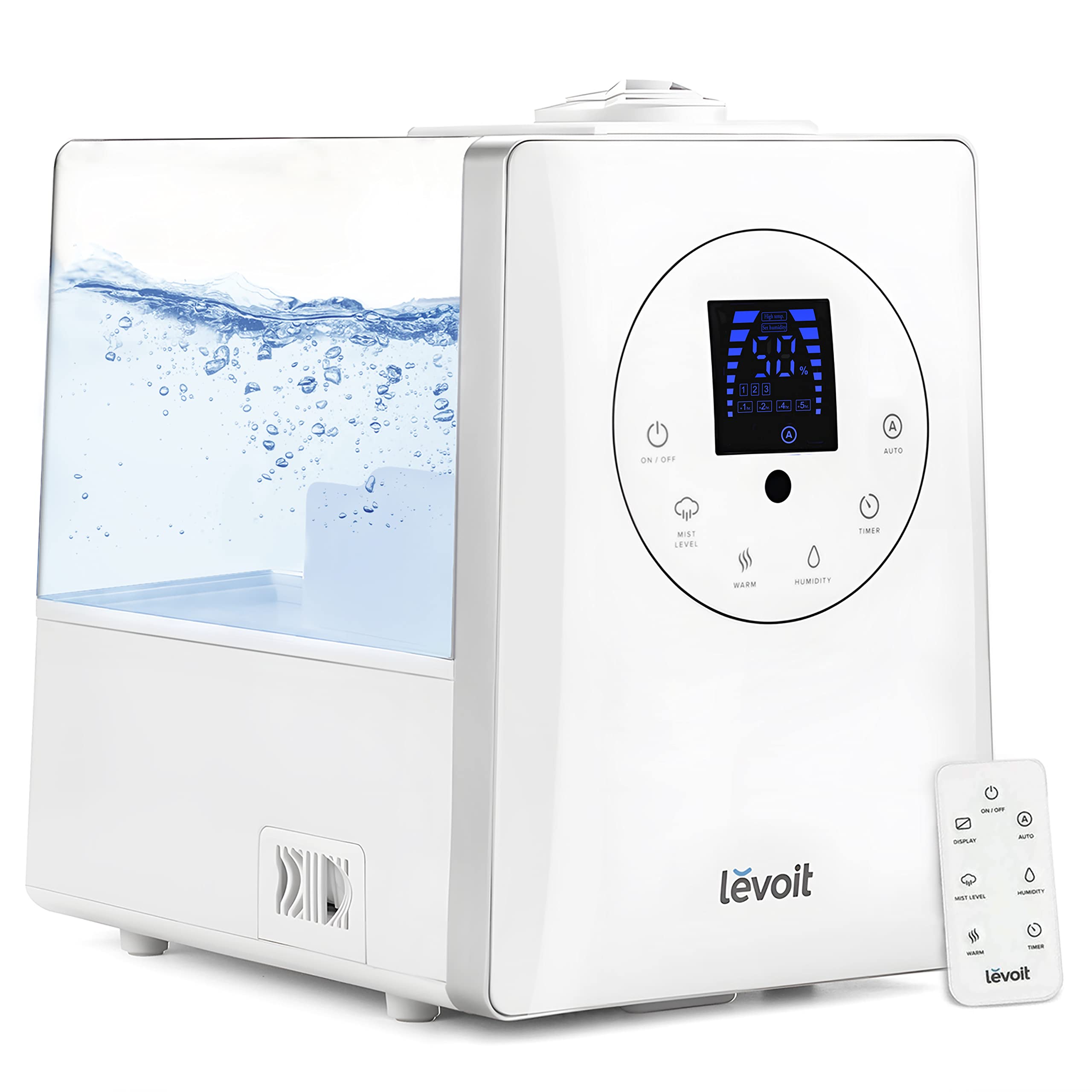 LEVOIT 6L Ultrasonic Humidifier - Warm & Cool Mist for Large Rooms, Bedrooms & Whole House | Built-in Humidity Sensor, Essential Oil Diffuser | Whisper Quiet with Timer | Ideal for Dry Air Relief, Baby Nurseries & Plant Care (White)