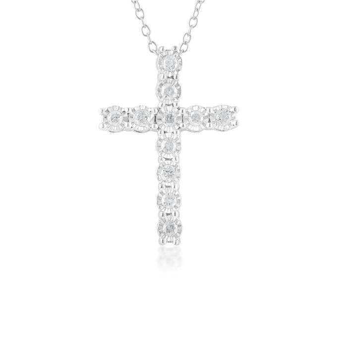 1/4 Carat Diamond Cross Pendant in Sterling Silver on 18 Inch Chain - Elegant Religious Jewelry for Women, Perfect for Gifts, Baptism, Weddings & Everyday Wear