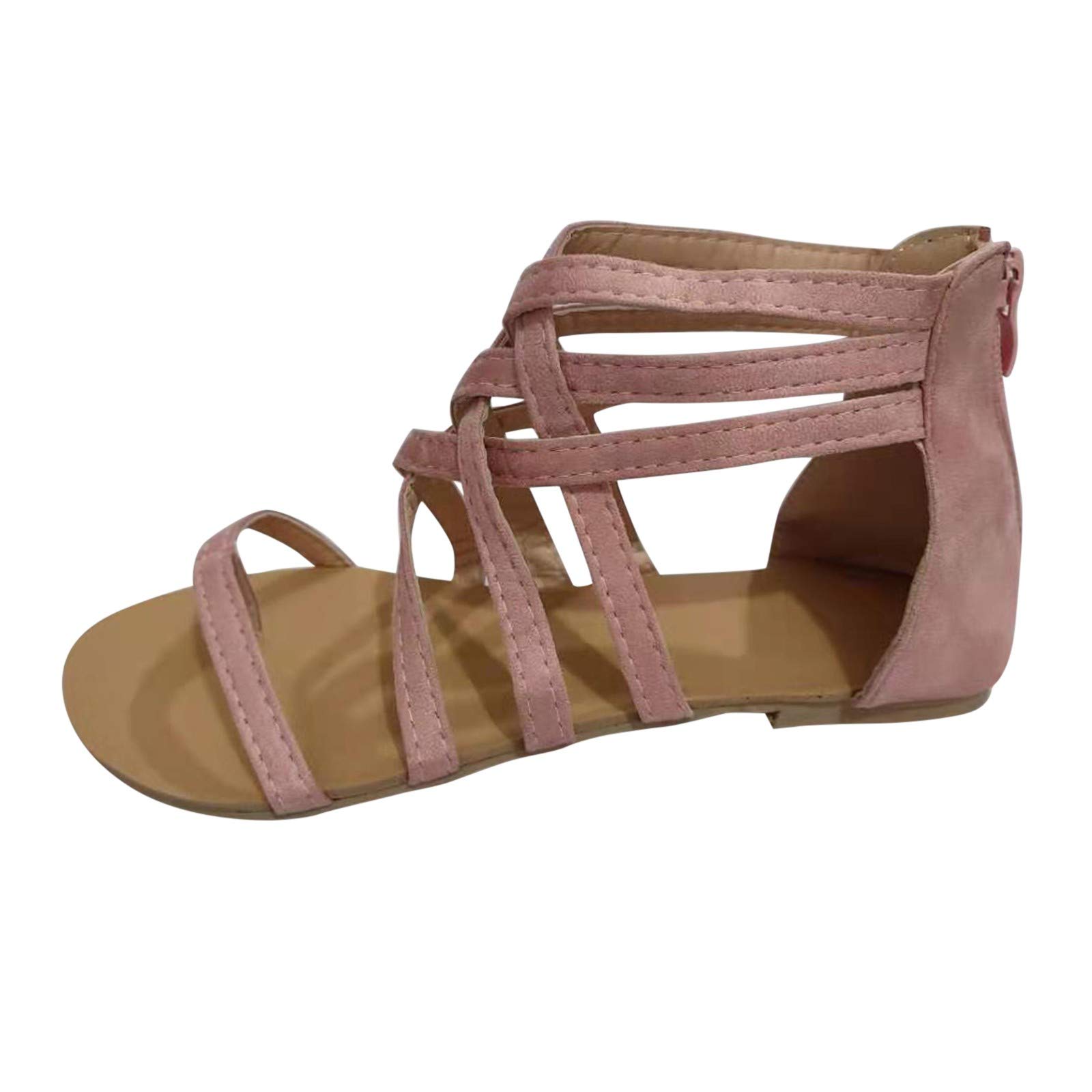Nvtuuer Women's Crisscross Strappy Lattice Gladiator Sandals - Orthotic Arch Support Boho Flat Flip Flops for Summer Beach, Walking, Travel & Casual Outfits