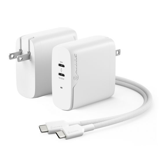 2 Port 68W GaN Fast Charger with 2m USB C Cable - Compact & Powerful Charging for iPhone, Samsung, MacBook & More - Perfect for Travel, Office & Home Use