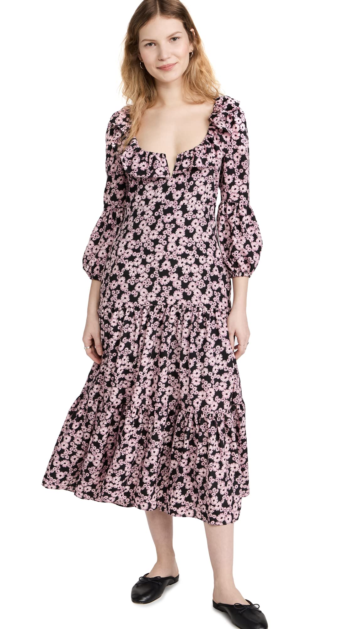 LIKELY Women's Bella Dress - Flowy Summer Midi Dress with Short Sleeves, Casual & Party Wear for Beach, Wedding, Date Night