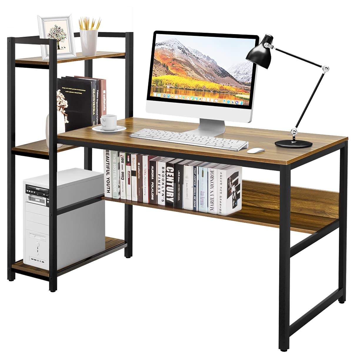 ERGOMASTER 47-inch Computer Desk, Dark Walnut Home Office Desk with 24-inch Depth - Perfect for Work from Home, Gaming & Study Spaces