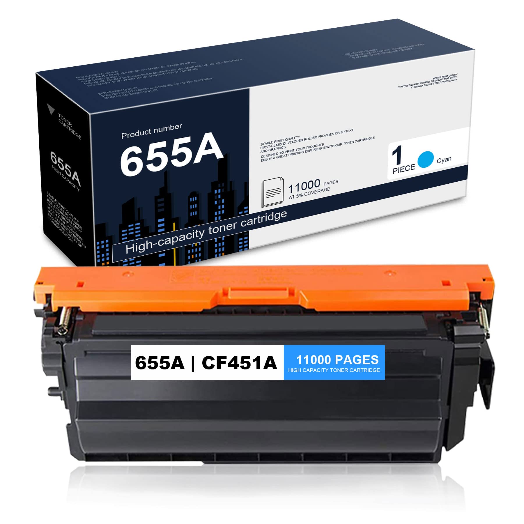 High Yield 655A Cyan CF451A Toner Cartridge Replacement for HP Enterprise M652n M652dn M653dn M653x M653dh MFP M681dh M681f M681z M682z Printers - 1-Pack | Ideal for Office Printing & High-Volume Document Workflows