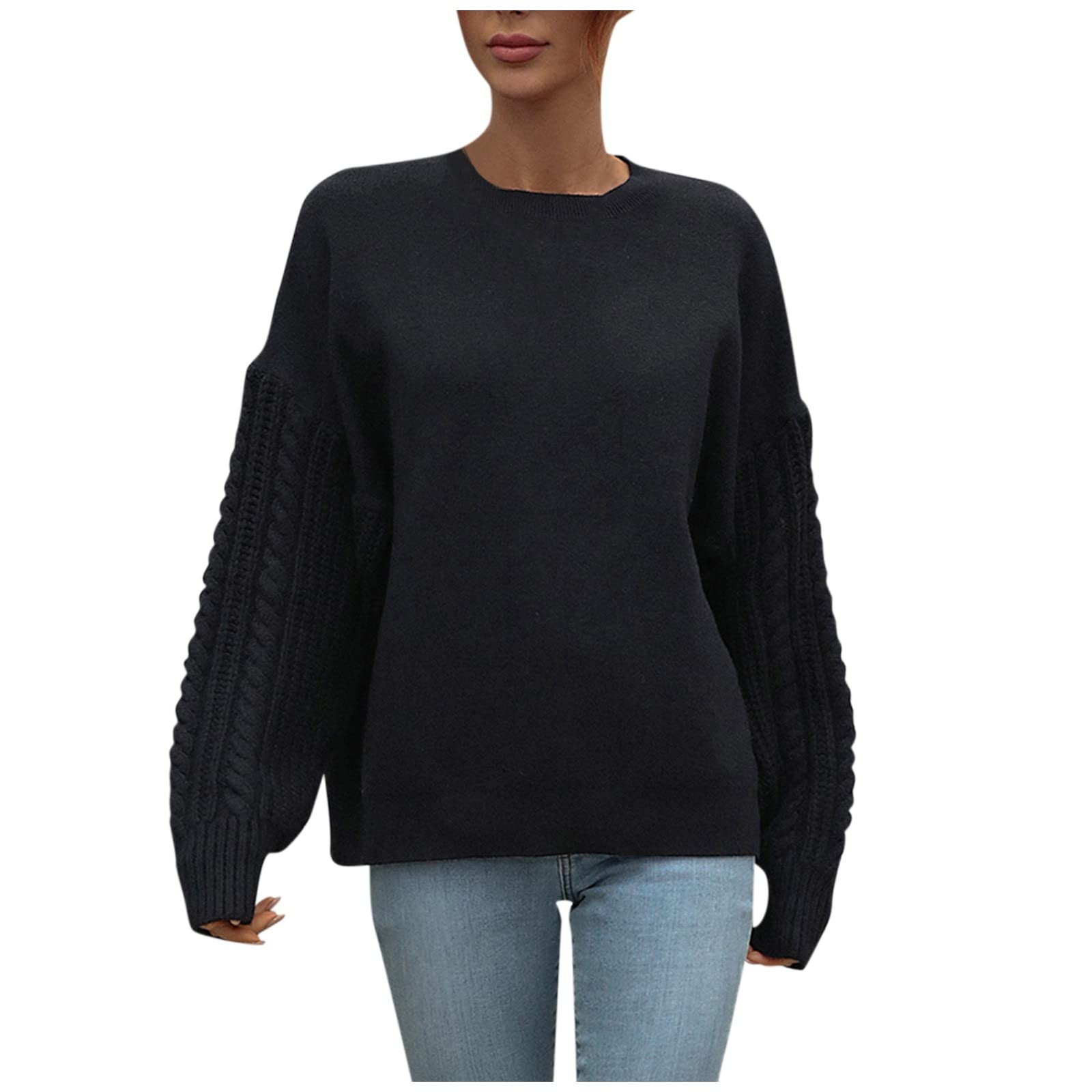 Women's Casual Long Sleeve Sweater - Soft Ribbed Waffle Knit Pullover Top for Fall & Winter | Crew Neck, Lightweight & Loose Fit | Perfect for Layering, Office Wear & Cozy Weekends