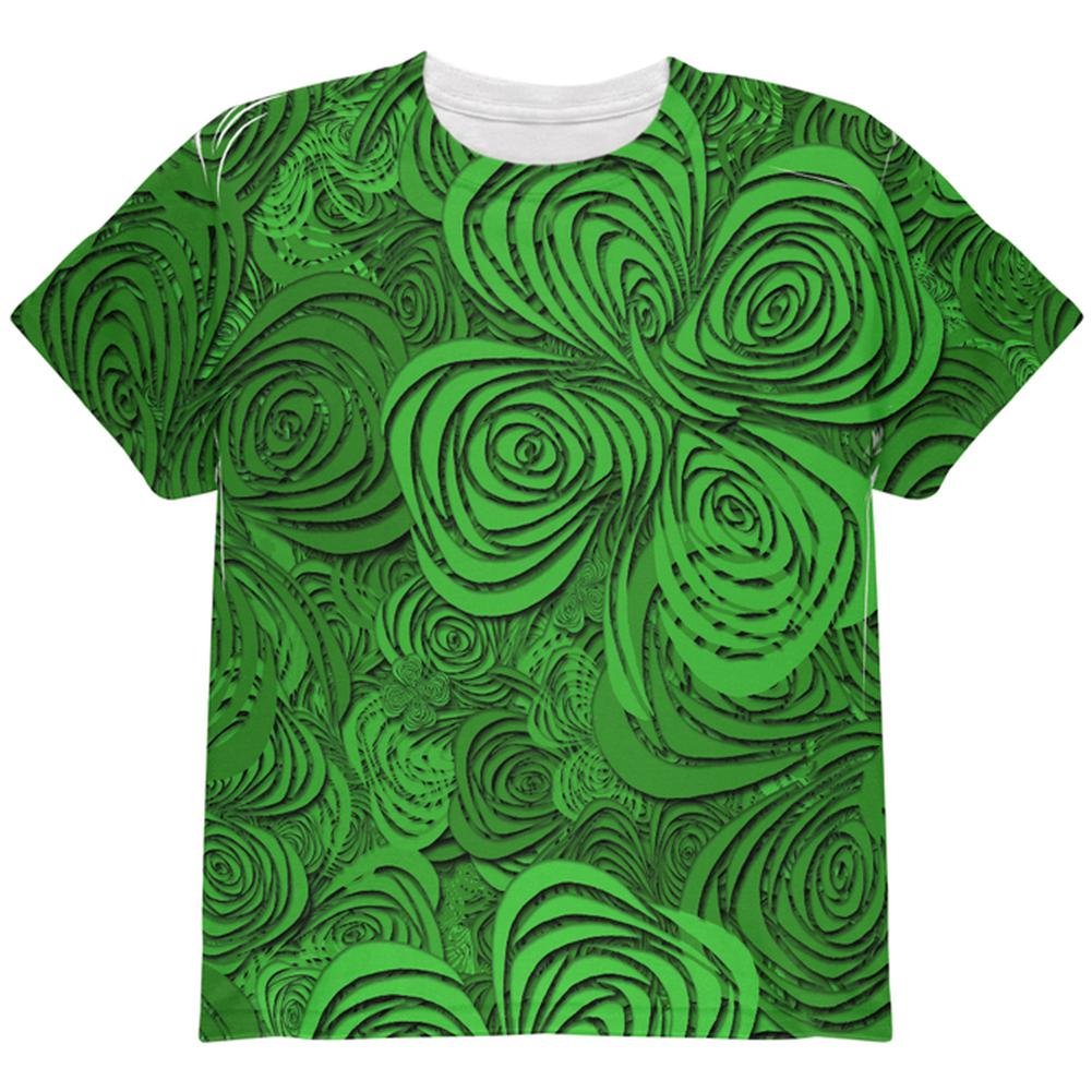St. Patrick's Day Trippy Irish Clover Field Youth T-Shirt - Fun Green Graphic Tee for Irish Festivals & Holiday Parties