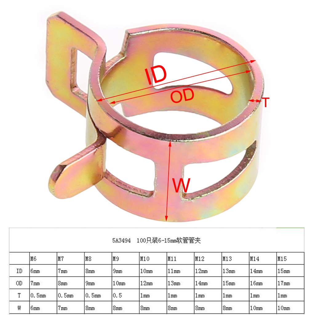 QUQUTWO 100Pcs 10 Size Fuel Spring Clips 6-15mm Vacuum Silicone Hose Clamps for Automotive, Marine & Industrial Applications - Durable Fasteners for Air, Water & Fuel Lines