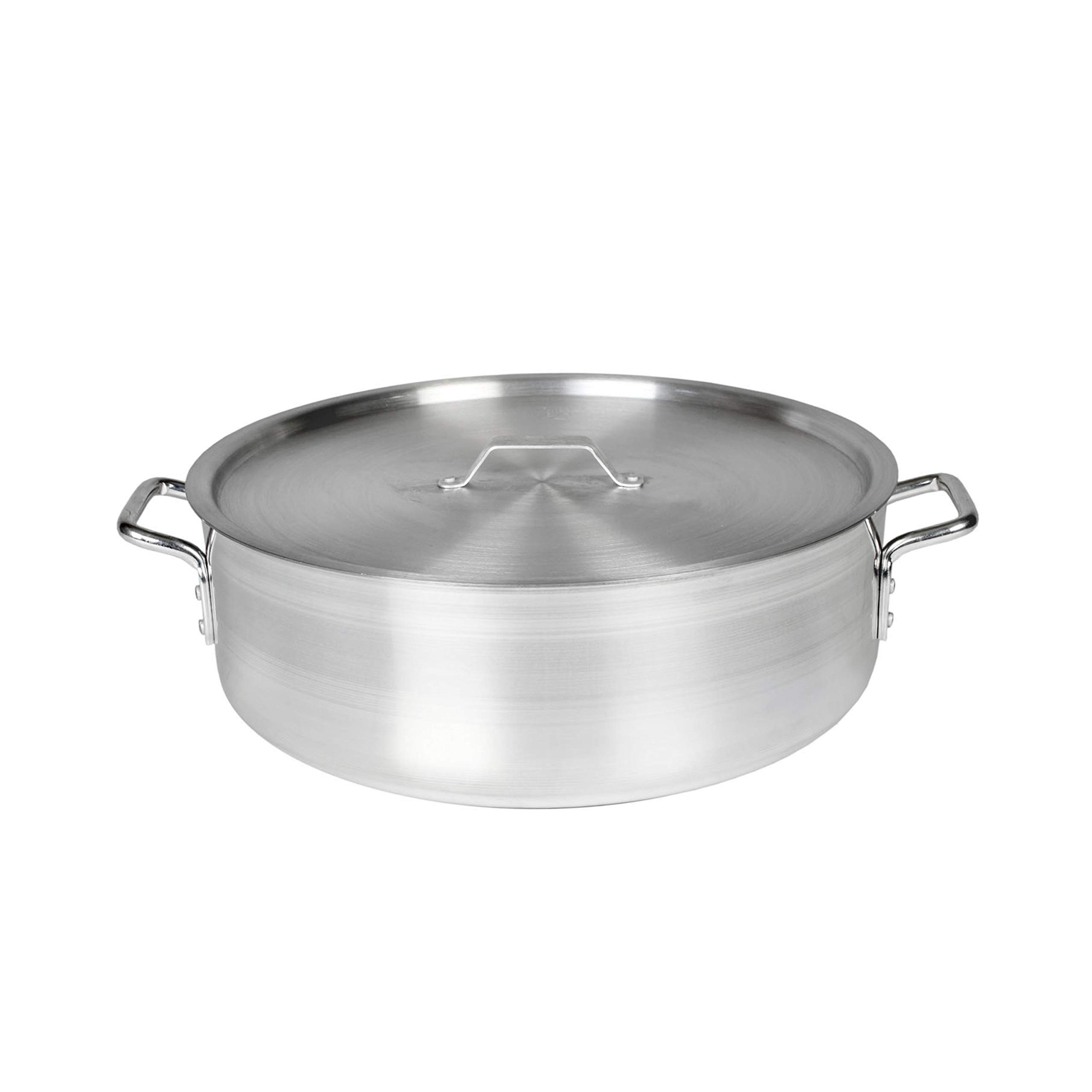 35 Quart Aluminum Brazier Pot with Lid - Mirror Finish for Professional & Home Cooking - Perfect for Restaurants, Catering, BBQ & Outdoor Events