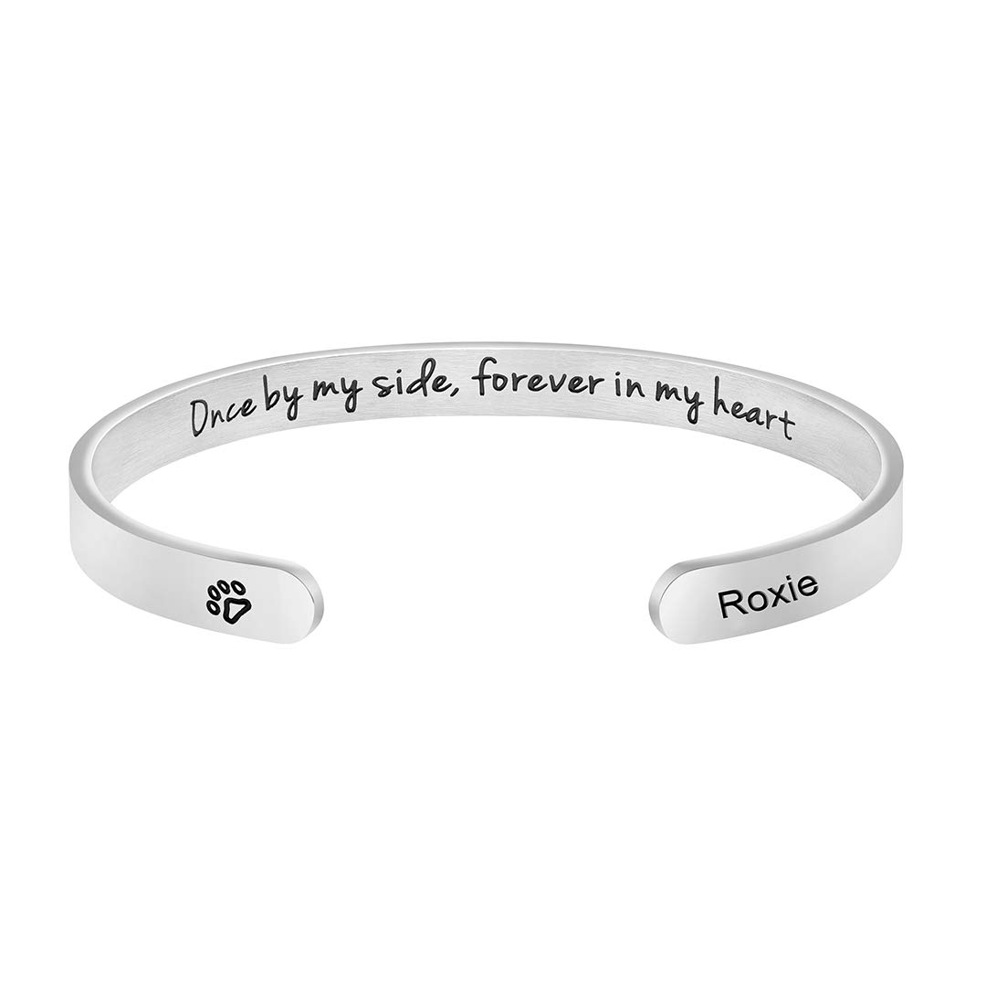 Personalized Dog Memorial Cuff Bracelet - Engraved Pet Name Sympathy Gift for Loss of Beloved Dog - Perfect for Pet Remembrance, Memorial Services & Comforting Pet Owners