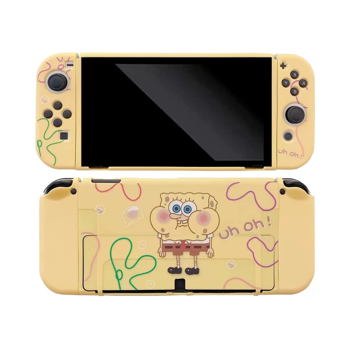 Spongebob Squarepants Nintendo Switch OLED Case - Dockable Protective Cover with Soft TPU Grip & Sparkle Skin Set for Gaming Comfort | Perfect for Travel, Home Play & Gift Giving