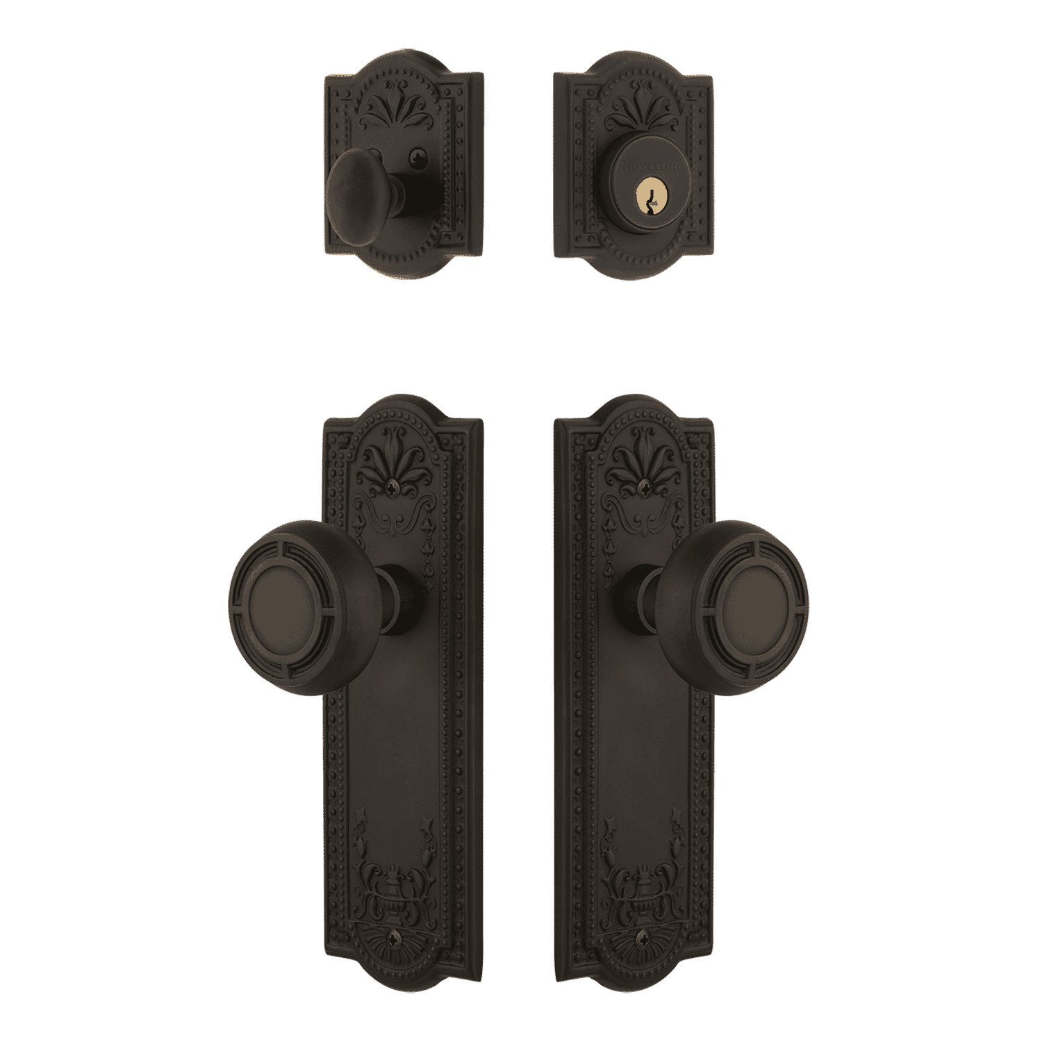 Oil Rubbed Bronze Meadows Entry Door Set with Mission Knob - Durable Hardware for Front Doors, Interior Doors & Home Entryways