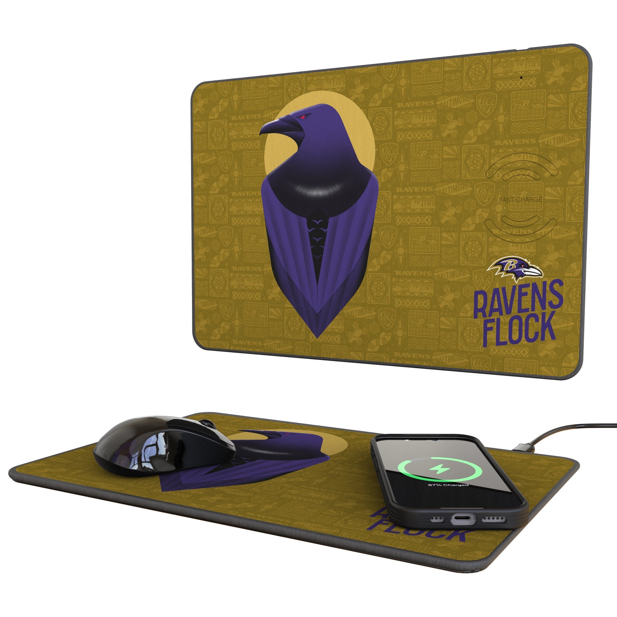 Baltimore Ravens 2024 Edition 15W Fast Wireless Charging Mouse Pad - Officially Licensed NFL Team Gear for Desk, Office & Gaming Setup