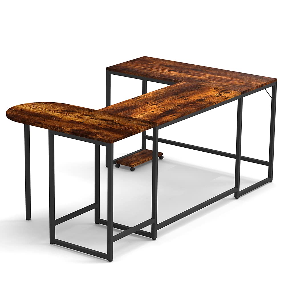 U-Shaped Computer Desk with CPU Stand - Industrial Corner Writing Desk for Gaming & Home Office Workstation | Perfect for Small Spaces & Multi-Monitor Setups