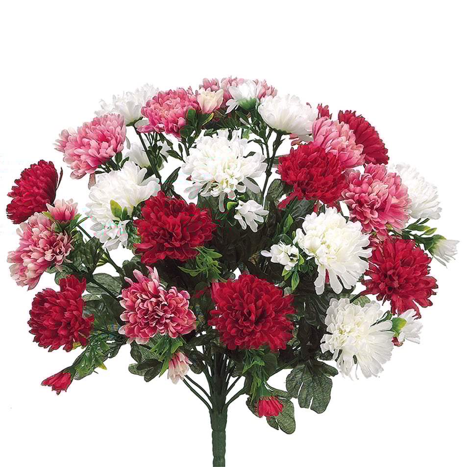 15 Pack Artificial Silk Mum Flower Bush - Red & Rose Faux Flowers for Home Decor, Wedding Centerpieces, and DIY Floral Arrangements