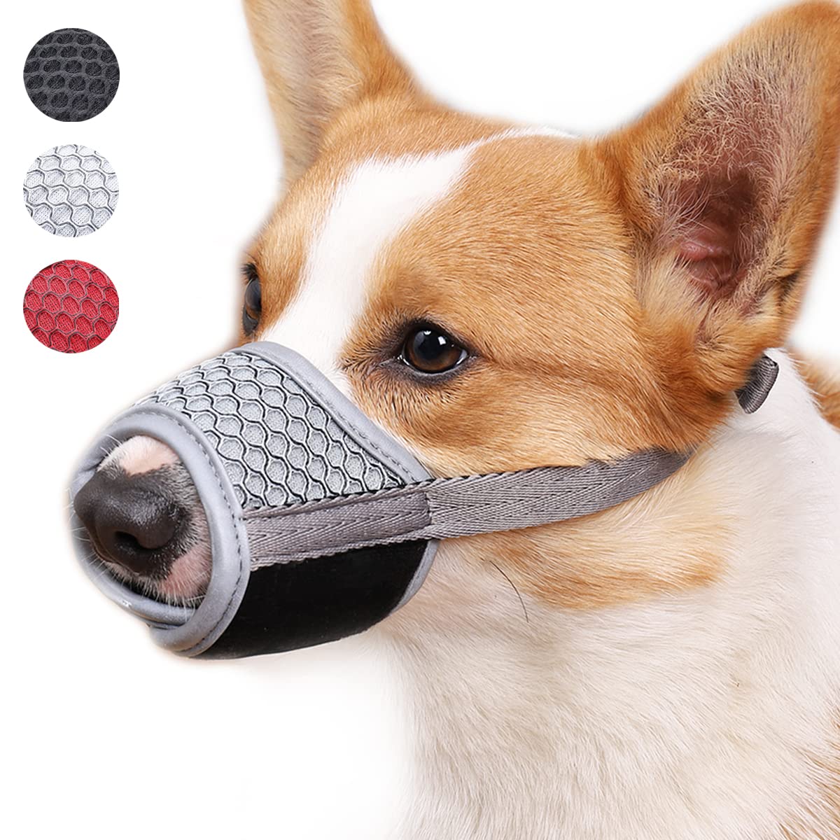 Soft Adjustable Dog Muzzle for Small & Medium Breeds - Breathable Mesh Reflective Muzzle for Dachshund, Corgi, Poodle - Perfect for Biting Control, Chewing Prevention & Grooming - Ideal for Walks, Vet Visits & Training Sessions