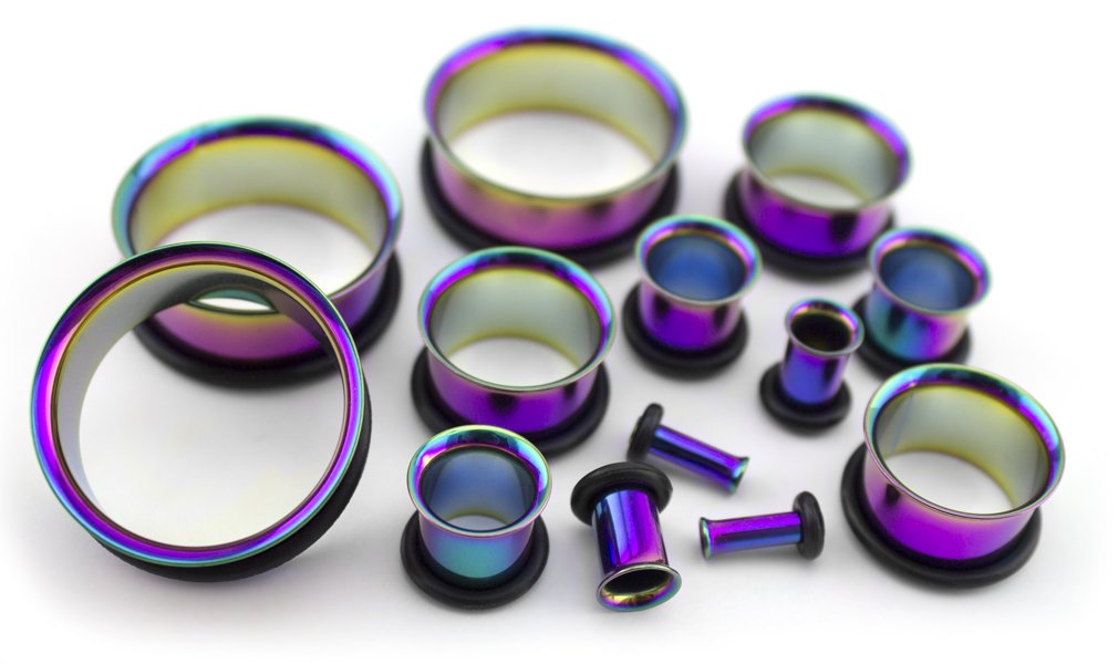 10G (2.5mm) Rainbow Steel Single Flare Tunnel Plugs - Body Jewelry for Men & Women - Perfect for Ear Stretching, Piercings and Alternative Fashion