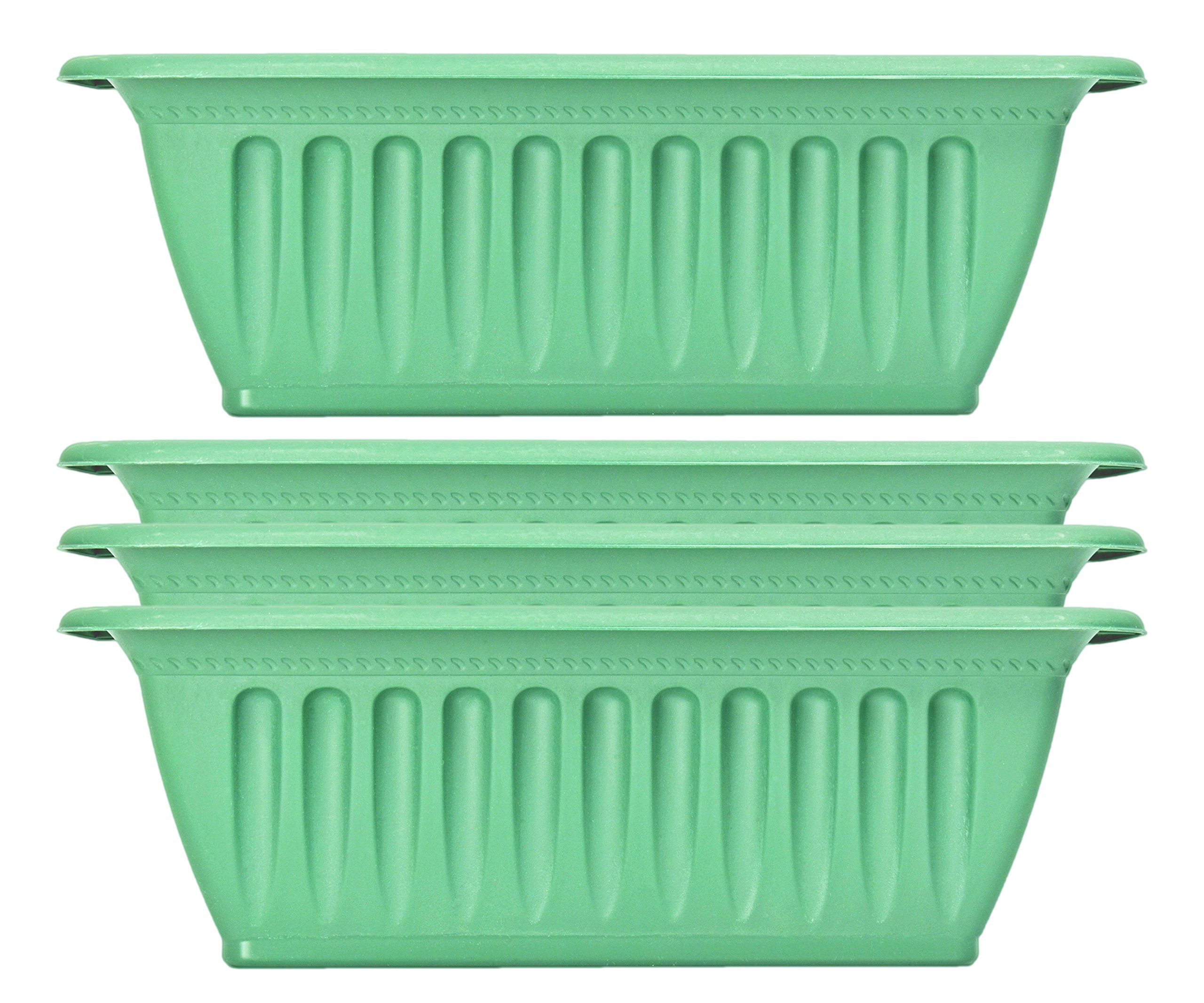 Set of 4 Large Plastic Embossed Planters - Dark Green - 14.6