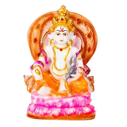 GLOOKS Kuber Marble Dust Idols - 3.50 Inch Hindu God Statue for Home Altar, Office Desk & Spiritual Decor | Handcrafted Religious Figurine for Pooja, Meditation & Gift Giving