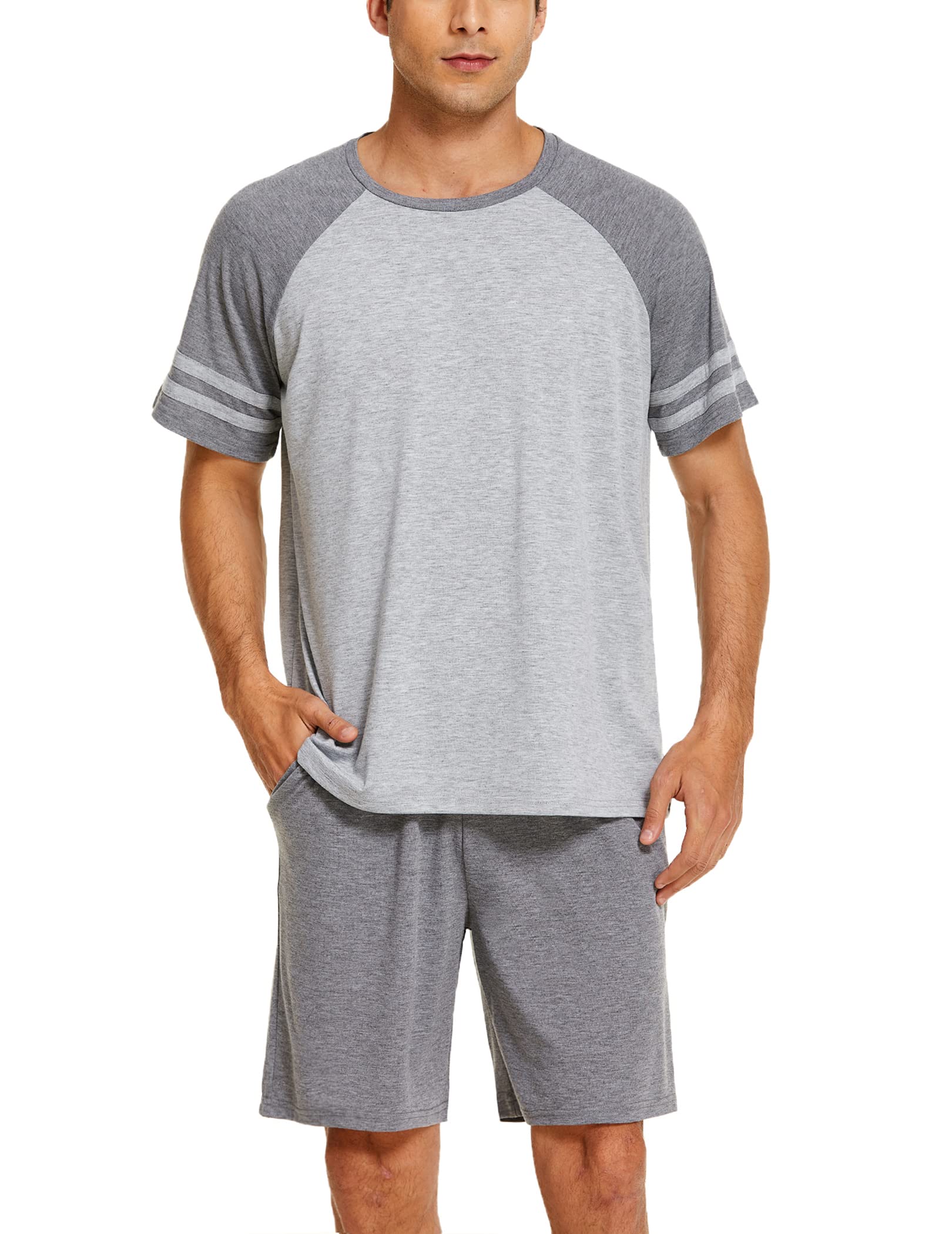Ekouaer Men's Classic-Fit Short-Sleeve Pajama Set - Soft & Breathable Cotton Sleepwear for Lounge & Nightwear - Perfect for Home Relaxation, Travel & Summer Nights
