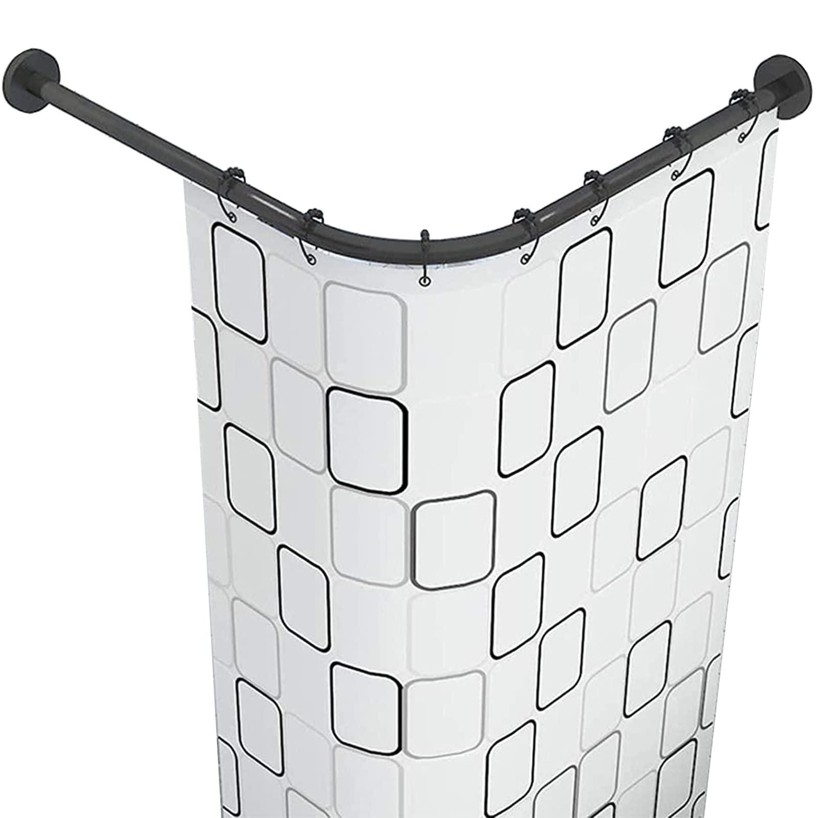 XJZHANG No-Drill Corner Shower Curtain Rod - Adjustable L-Shaped Shower Rod for Bathroom, Kitchen & Dressing Room - Rust-Resistant Black Finish for Easy Installation & Space Saving