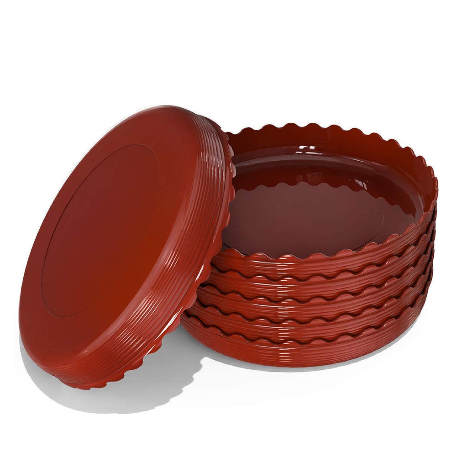 10Pcs Small Plastic Plant Pots Trays - 23cm x 23cm x 2.7cm Red Lace Design Flower Pot Drip Saucers for Indoor & Outdoor Plants | Perfect for Windowsills, Balconies, and Garden Decor