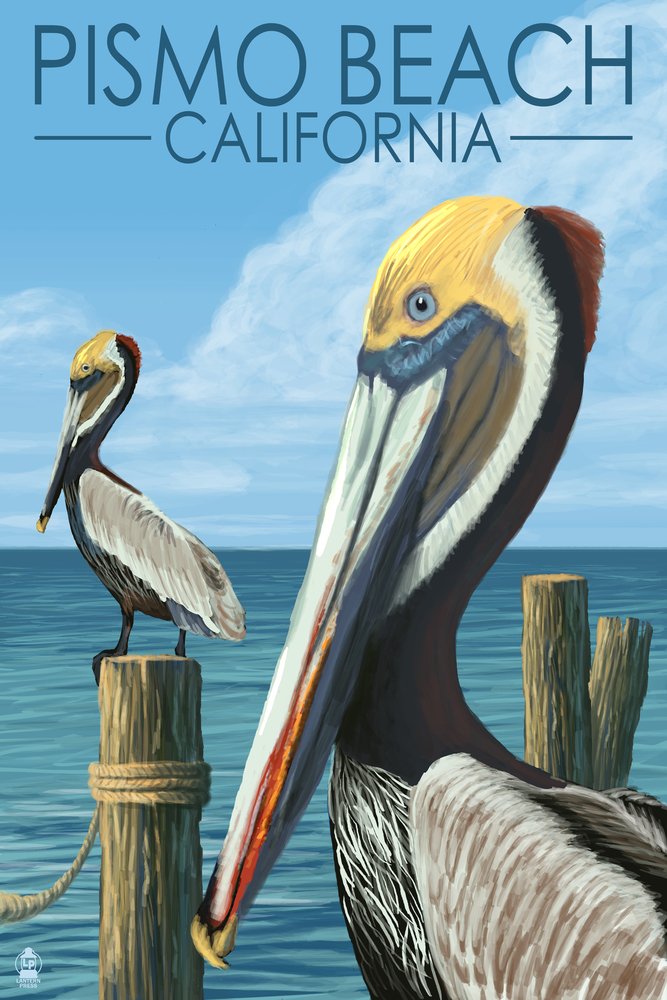 Pismo Beach California Pelicans Wall Art - 24x36 Gallery Quality Metal Print, Aluminum Decor for Coastal & Beach House Decor