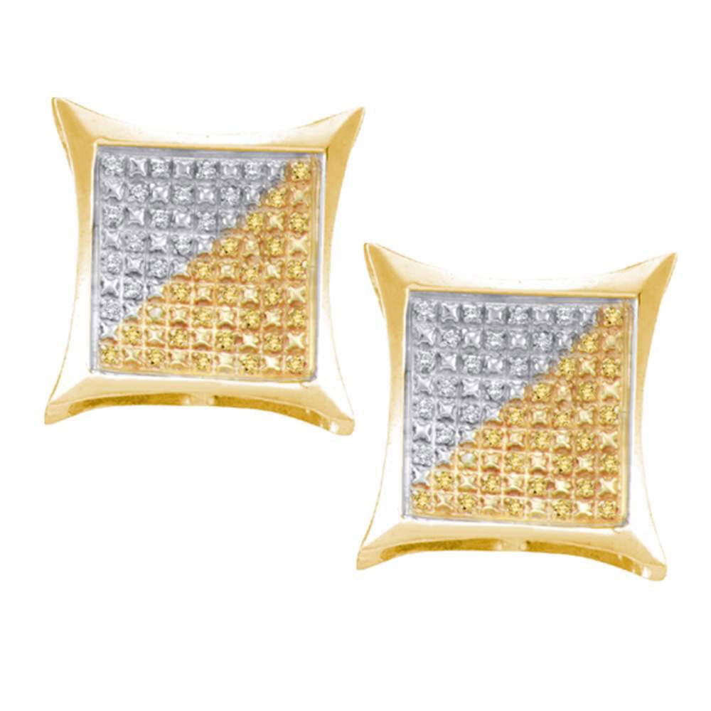 Dazzlingrock Sterling Silver Men's Round Diamond Earrings - 1/4 CTW Yellow-Tone Enhanced Square Kite Cluster Design | Perfect for Gifts, Weddings & Special Occasions