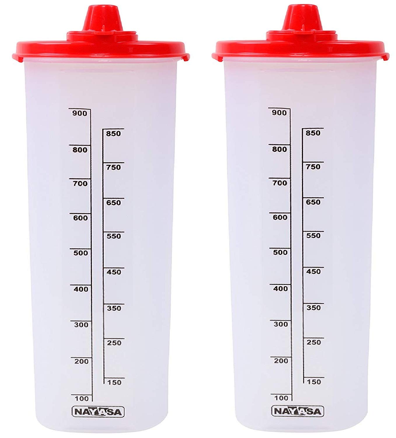 Nayasa 1000ml Plastic Oil Dispenser Set of 2 - Red Kitchen Oil Bottle with Pour Spout for Cooking, Salad Dressing & Baking - BPA-Free Leak Proof Design