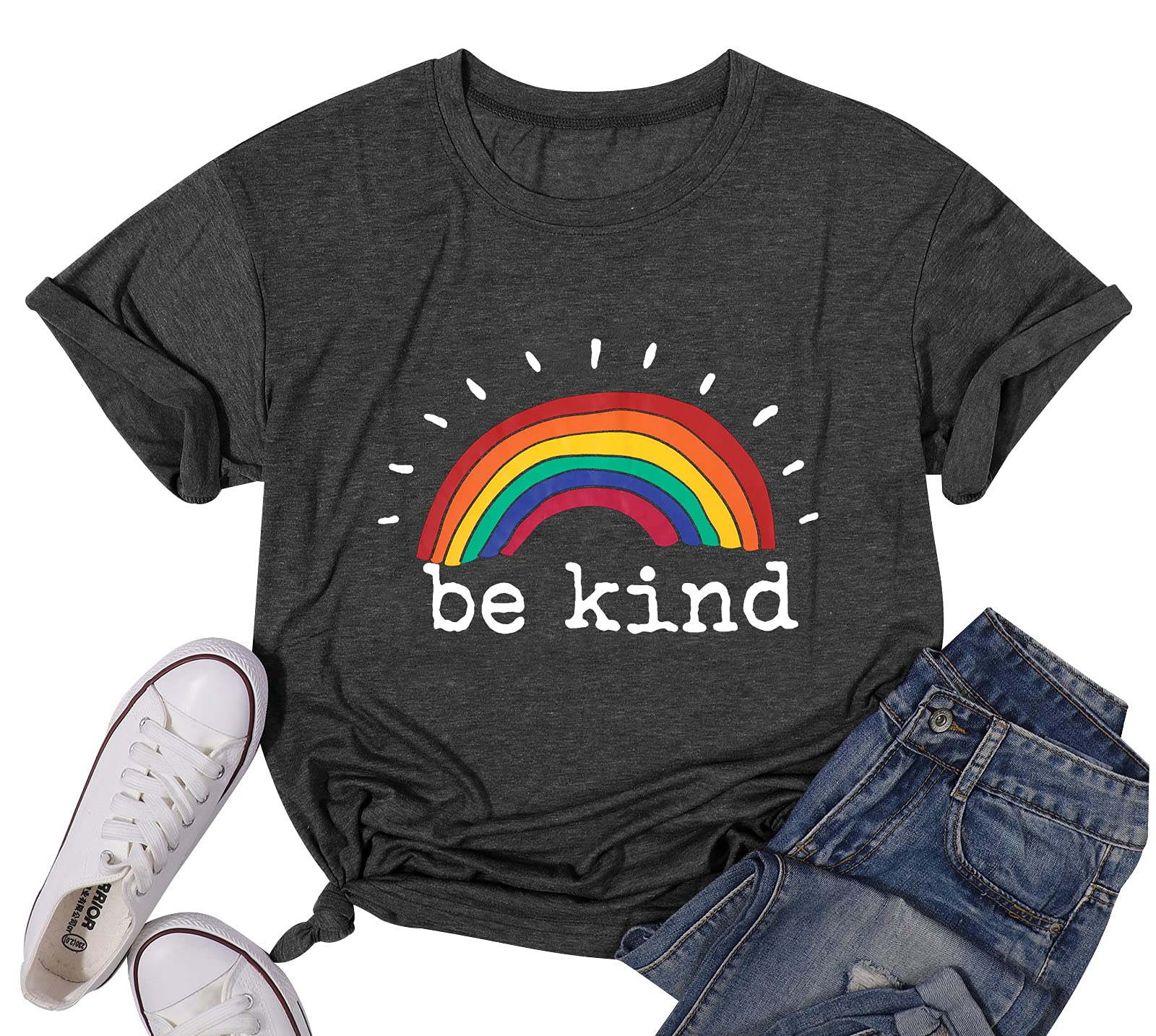 Women's Be Kind LGBT Pride Rainbow Short Sleeve T-Shirt - Inspirational Gay Pride Tee for LGBTQ+ Events, Parades & Ally Support
