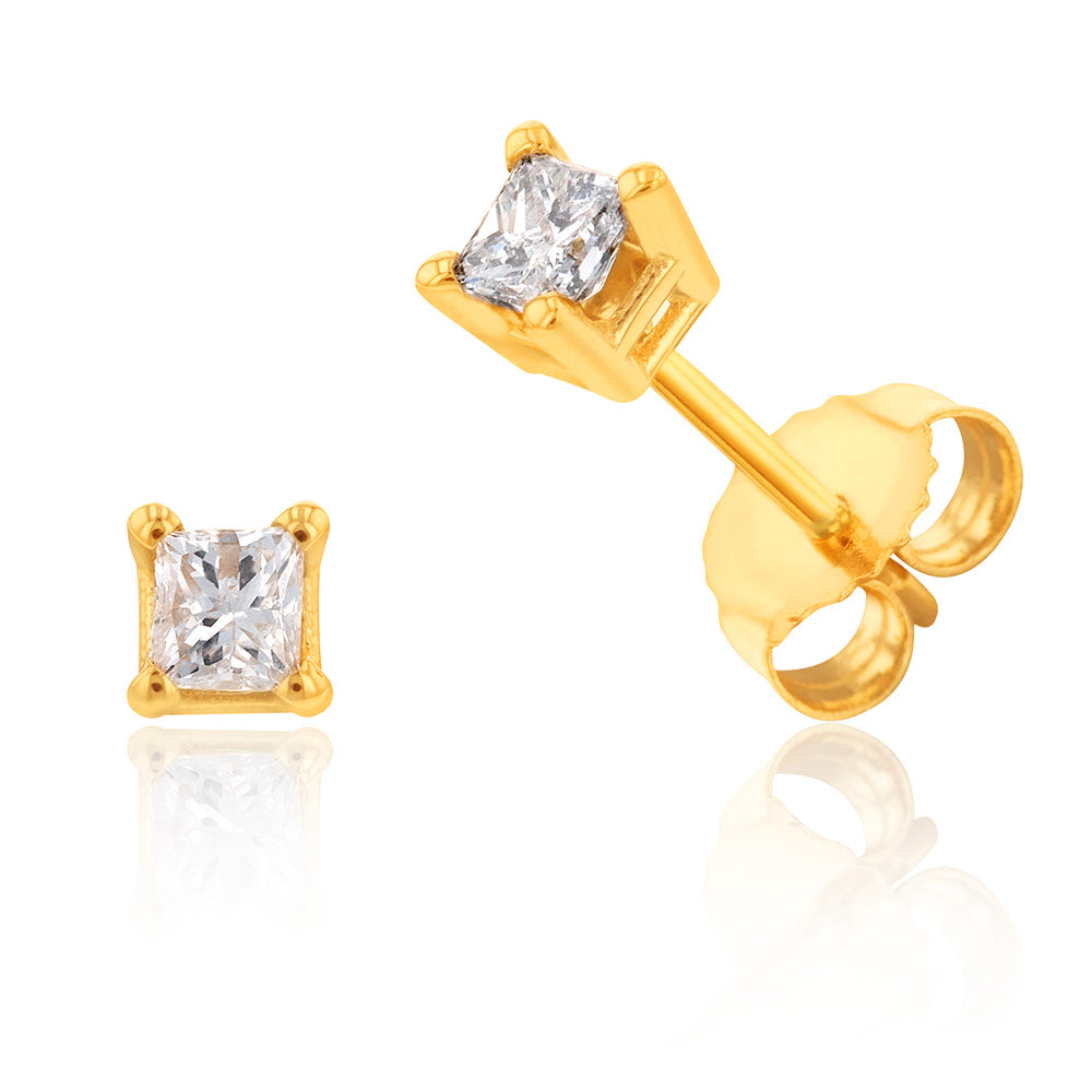 14ct 1/5 Carat Princess Cut Diamond Stud Earrings for Women - Hypoallergenic Sterling Silver Earrings for Everyday Wear & Special Occasions