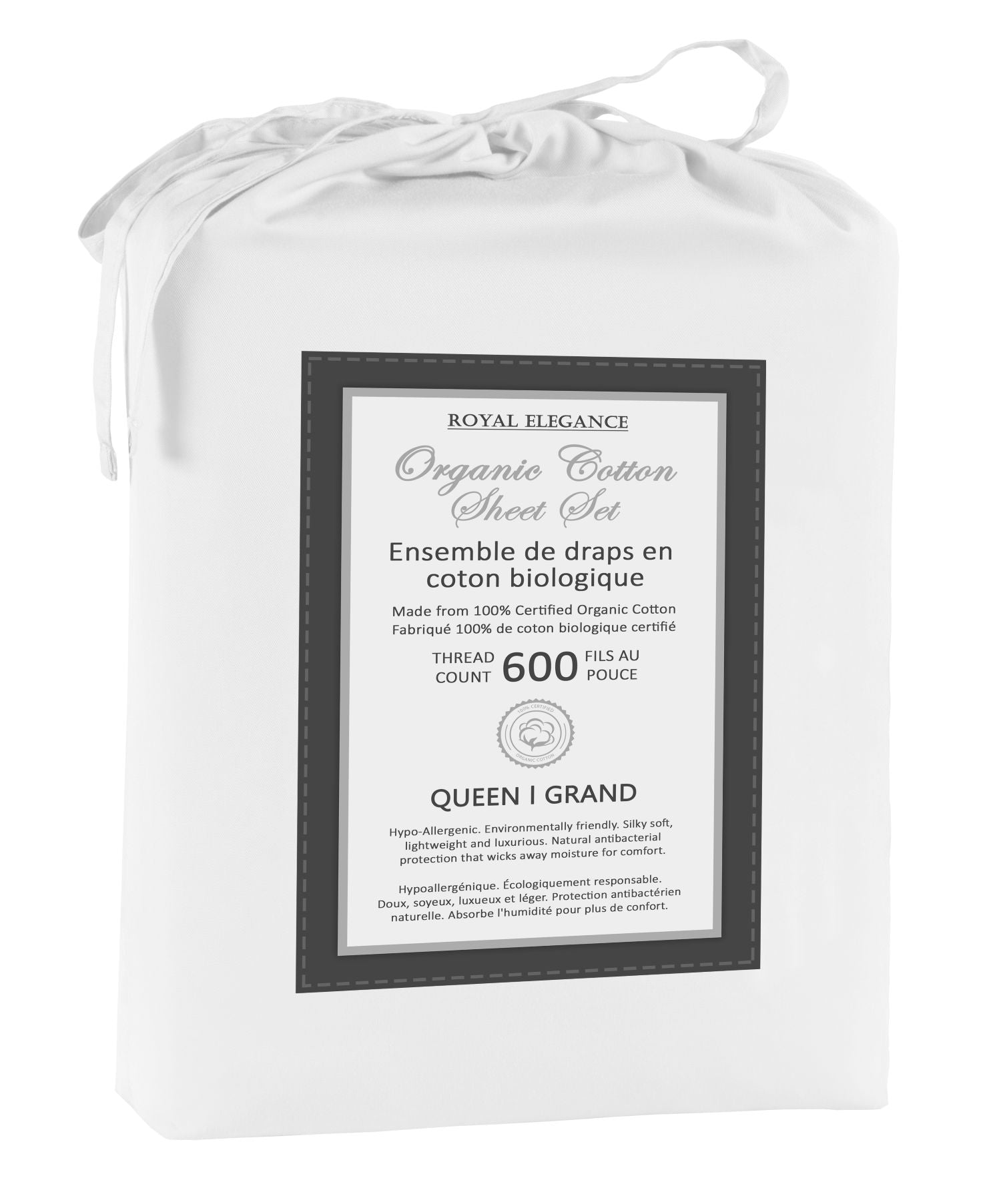 100% Organic Cotton Queen Sheet Set - 600 Thread Count, Breathable & Hypoallergenic - Perfect for Allergy Sufferers & Eco-Conscious Shoppers - Ideal for Bedrooms, Guest Rooms & Eco-Friendly Homes