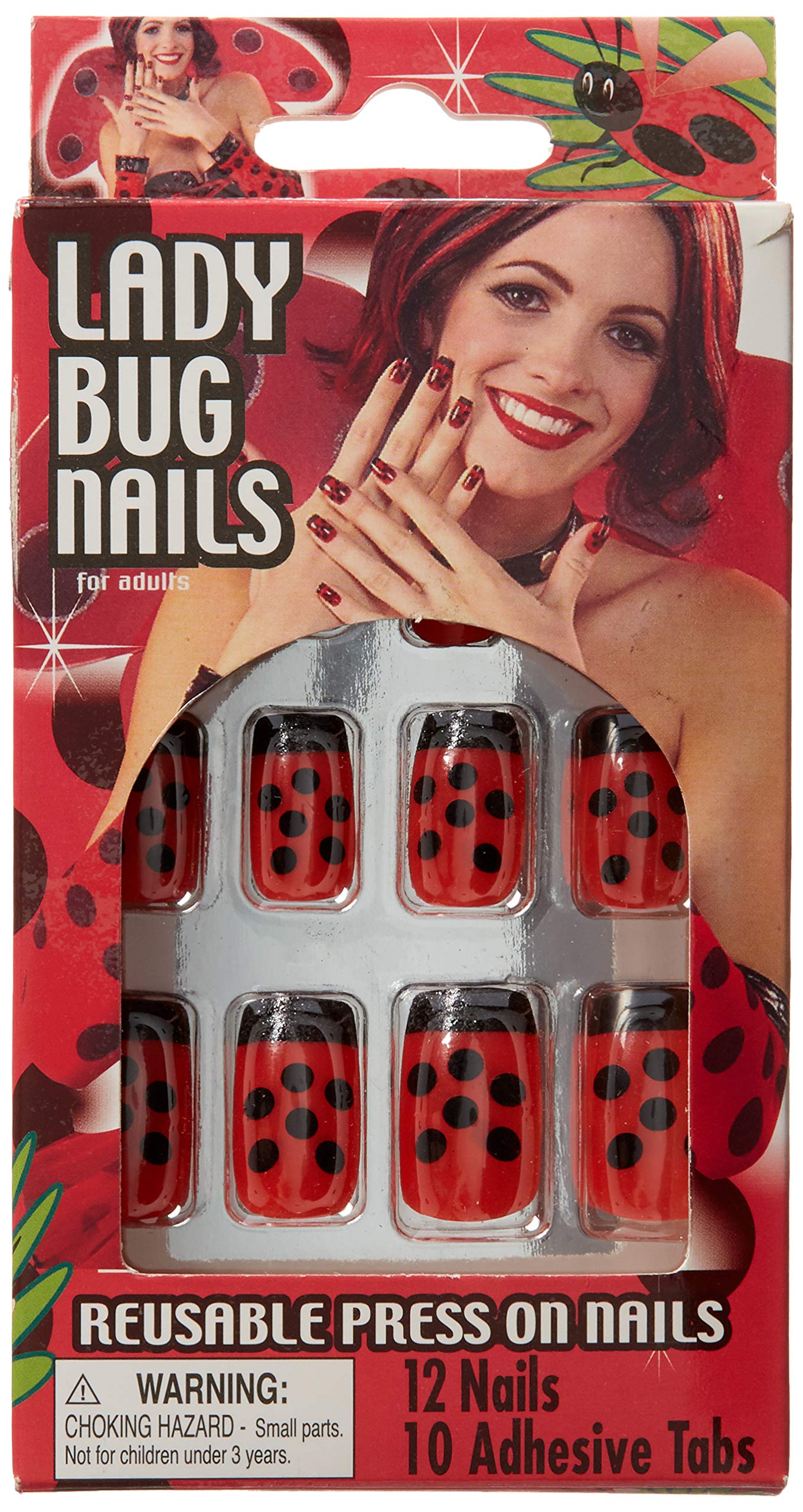 Forum Novelties 59496F Lady Bug Fancy Nails - Cute Press-on Nails for Women, Girls | Perfect for Halloween, Costume Parties, Cosplay & Themed Events