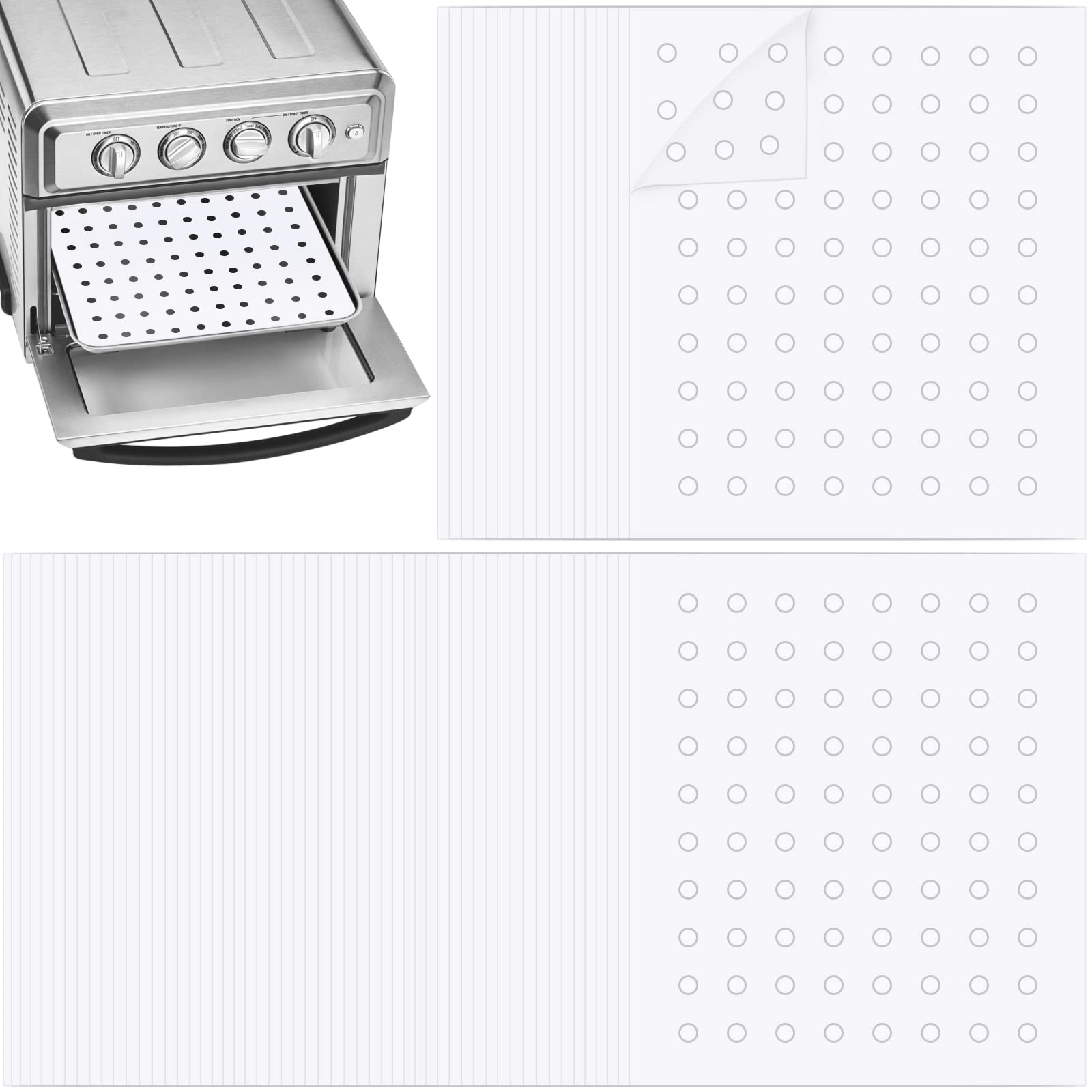 BYKITCHEN 9x11 Inch Perforated Air Fryer Oven Liner Parchment Paper - Compatible with Cuisinart, Breville, Emeril Lagasse Toaster Ovens - Non-Stick Baking Sheet for Healthier Cooking (100-Pack) - Perfect for Roasting, Baking, and Air Frying Chicken, Vegetables & Snacks
