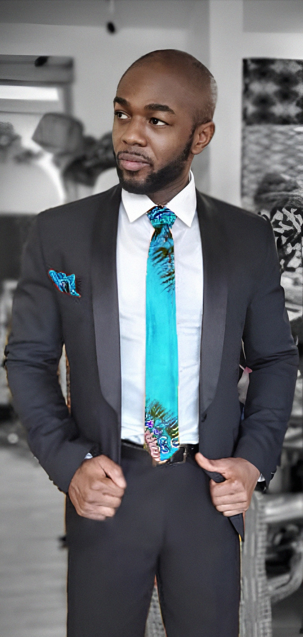Stylish Blue African Print Necktie DP3769NT - Perfect for Weddings, Parties & Cultural Events - Handmade Premium Silk Tie for Men