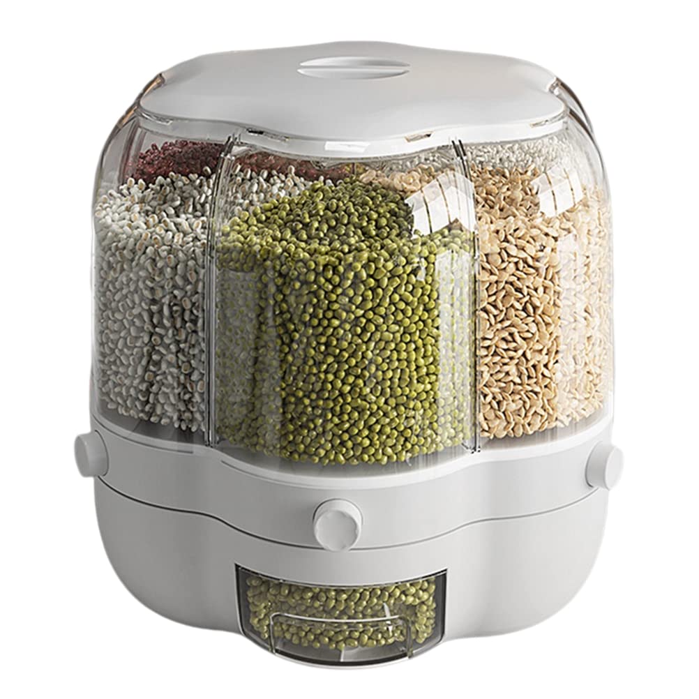 6.5L Large Capacity Rotatable Rice Dispenser - 6-Grid Sealed Food Storage Container for Grains, Rice & Dry Goods | Airtight Kitchen Organizer for Home & Restaurant Use | Perfect for Pantry, Countertop & Bulk Food Storage