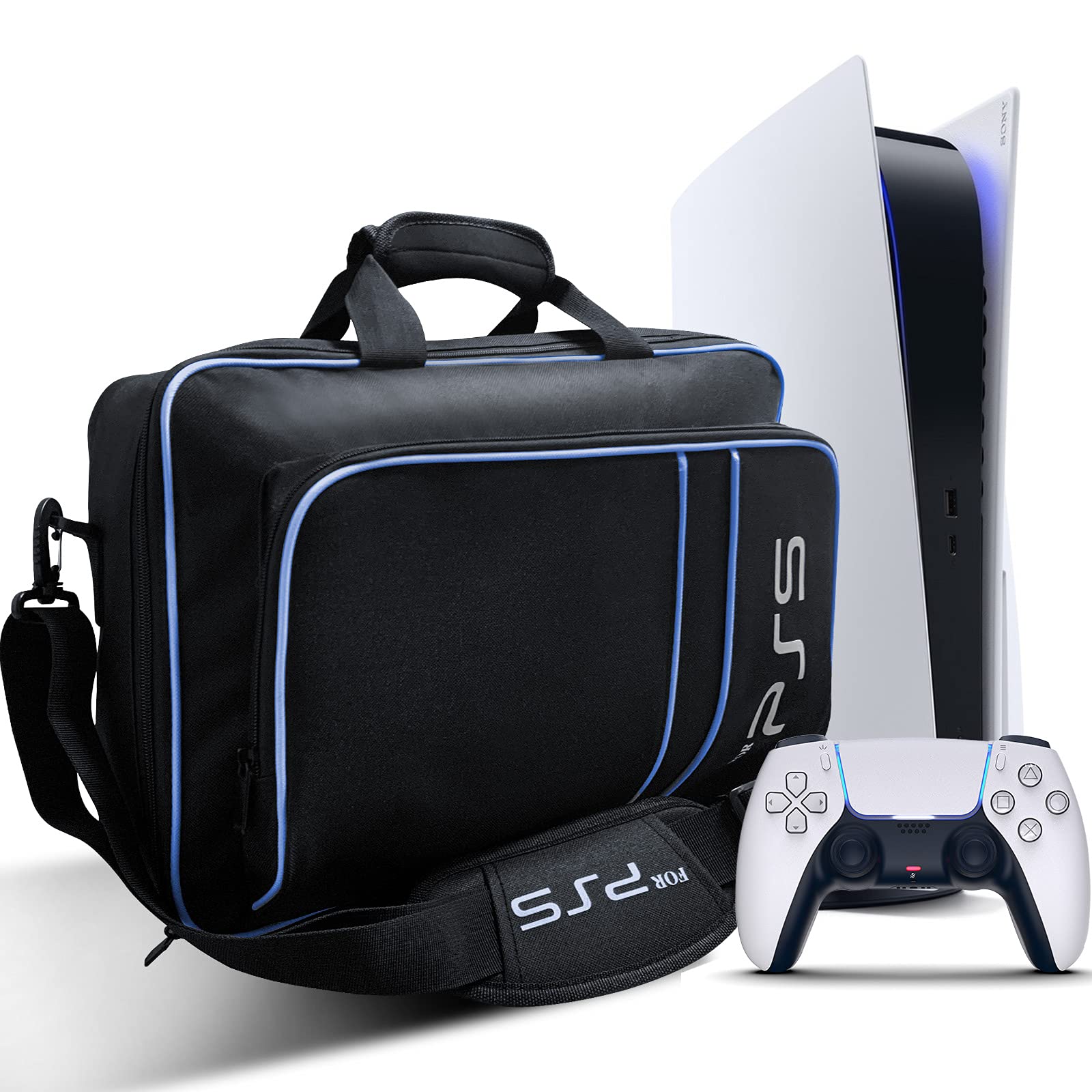 PS5 Carrying Case for Console & Controller - Protective Travel Bag with Storage Pockets for Disc/Digital Edition PS5, Game Cards & HDMI Cables - Perfect for Gaming On-The-Go & Travel Accessories
