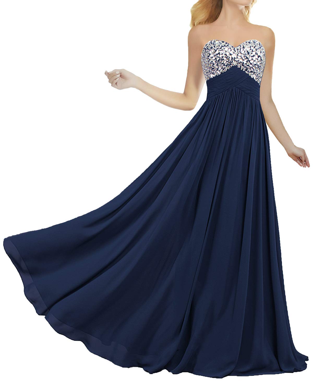 Elegant Crystal Chiffon Prom Dresses for Women - Long Formal Evening Gowns with Beading - Perfect for Homecoming, Ball, Wedding & Special Occasions