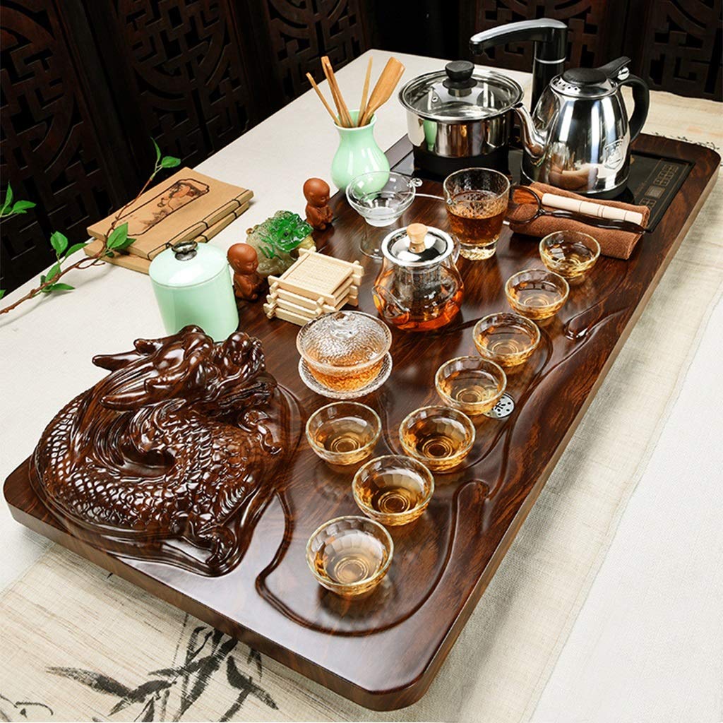 Premium Chinese Kung Fu Tea Set with Ceramic Teapot, Wooden Tea Tray & Electric Magnetic Stove - Traditional Ceremony Set for Home, Office or Gift - Perfect for Meditation, Relaxation & Asian Tea Culture Enthusiasts