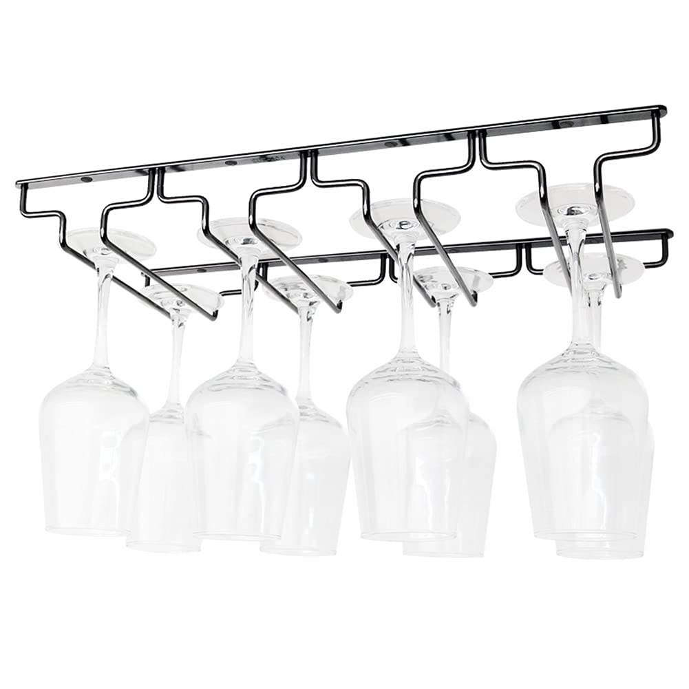 Stainless Steel Under Cabinet Wine Glass Holder - 3 to 8 Rows Metal Stemware Organizer with Screws for Bar & Kitchen | Perfect for Wine Storage & Space Saving in Home Bars, Restaurants, and Kitchens