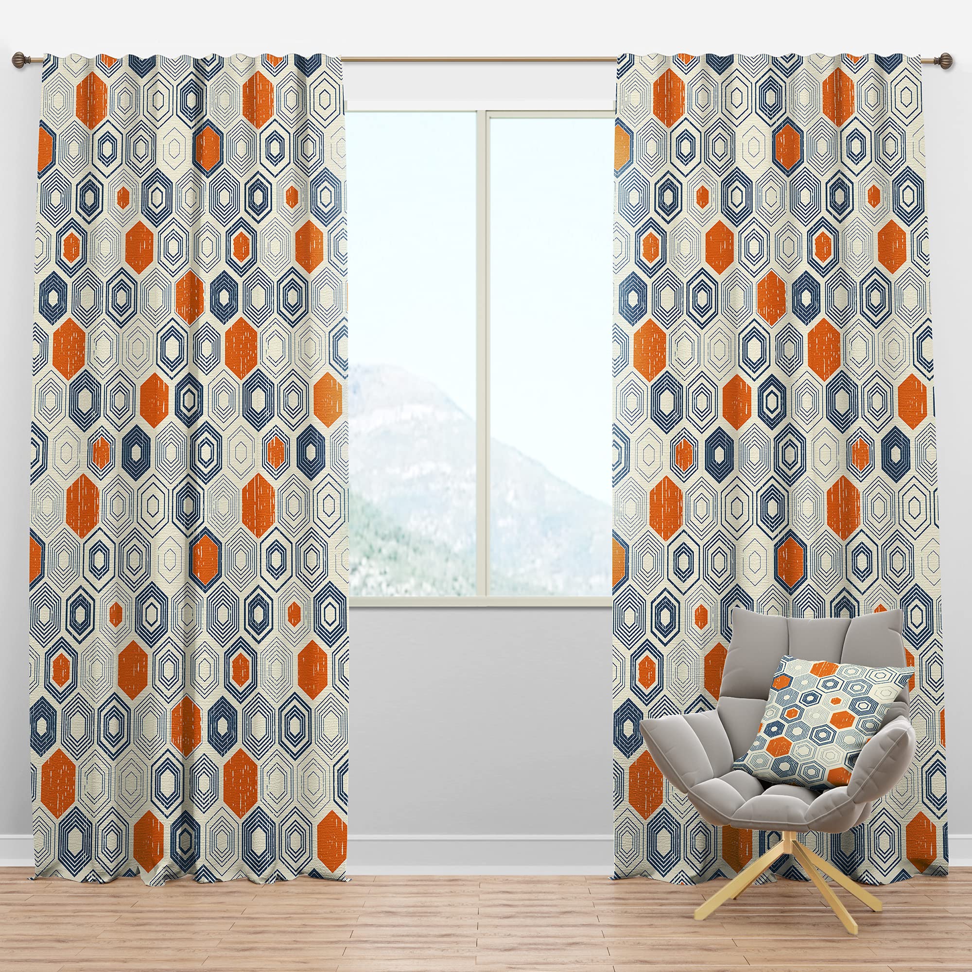 DesignQ Blackout Curtains - Retro Hexagon Pattern Thermal Insulated Drapes for Bedroom & Living Room - 52x120 Single Panel - Perfect for Light Blocking, Privacy & Energy Efficiency