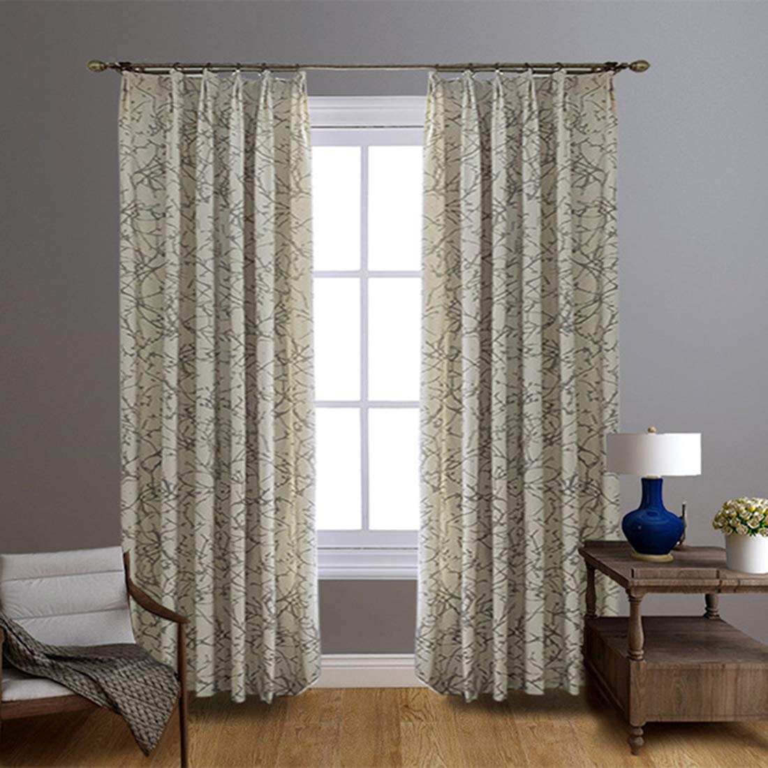 Domook Blackout Curtains for Bedroom Living Room Kitchen - 2 Panels Set with Multileaf Plants Design, Perfect for Home, Hotel & Restaurant Window Treatments