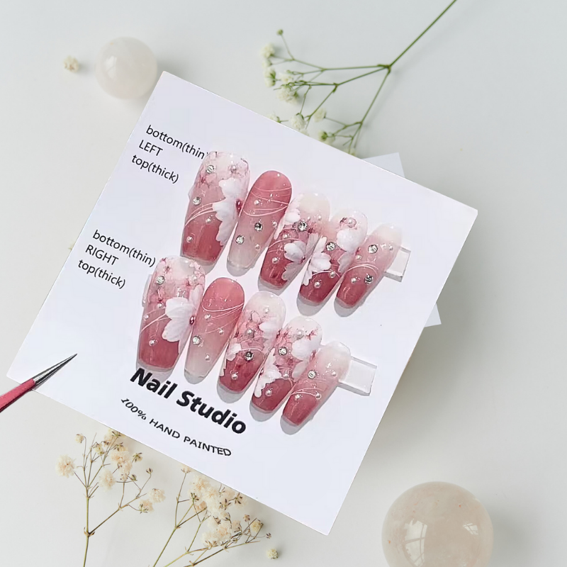 Summer Blossoms Press on Nails - Floral False Nails for Women, Easy Apply Fake Nails with Glue, Full Cover Artificial Nails for Daily Wear, Parties & Special Occasions