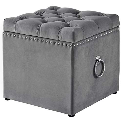 Gray Velvet Storage Ottoman with Chrome Legs - Perfect for Living Room & Bedroom