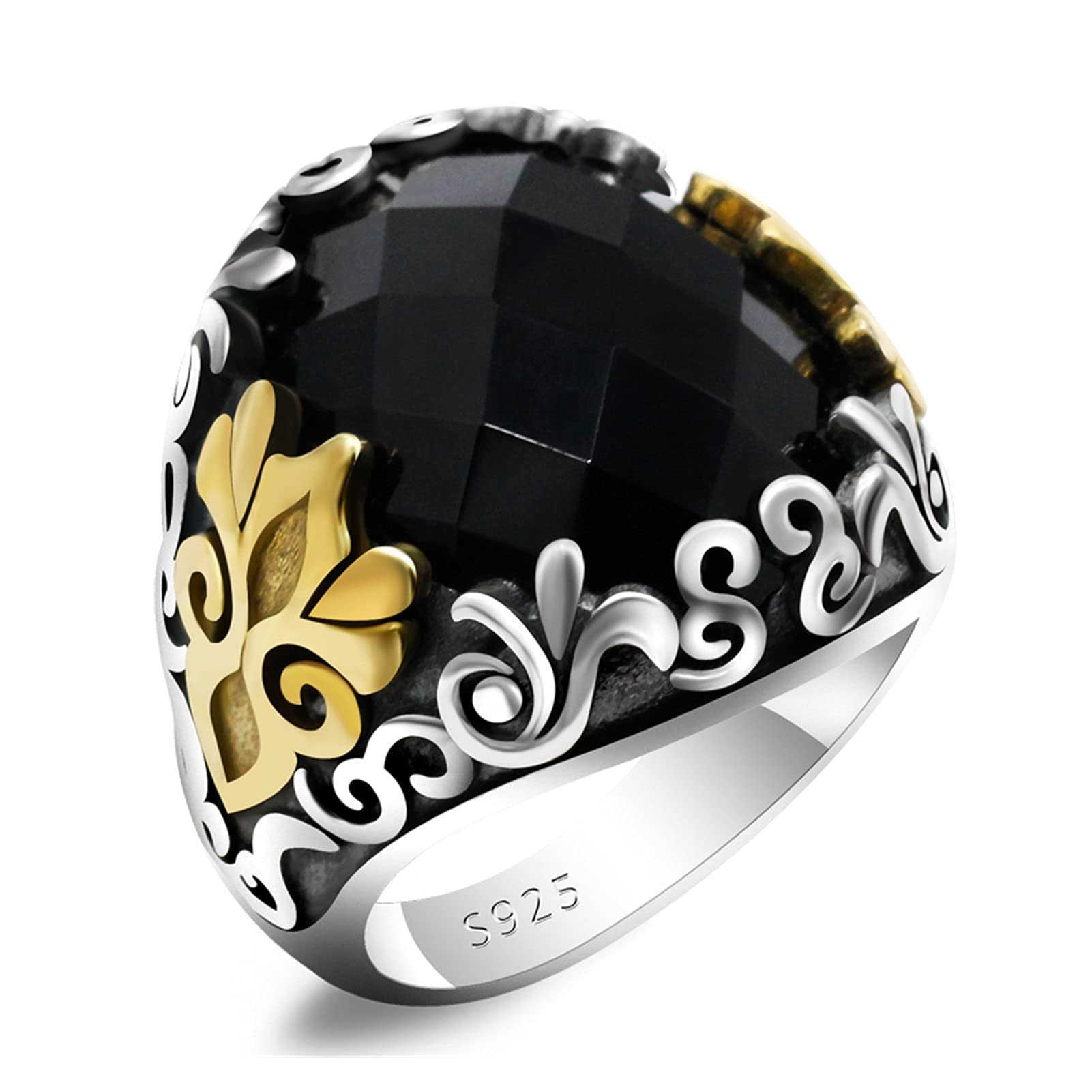 Handmade 925 Sterling Silver Men's Ring with Large Black Zirconia - Fashion Jewelry Gift for Men (Size 12) - Perfect for Weddings, Anniversaries & Special Occasions